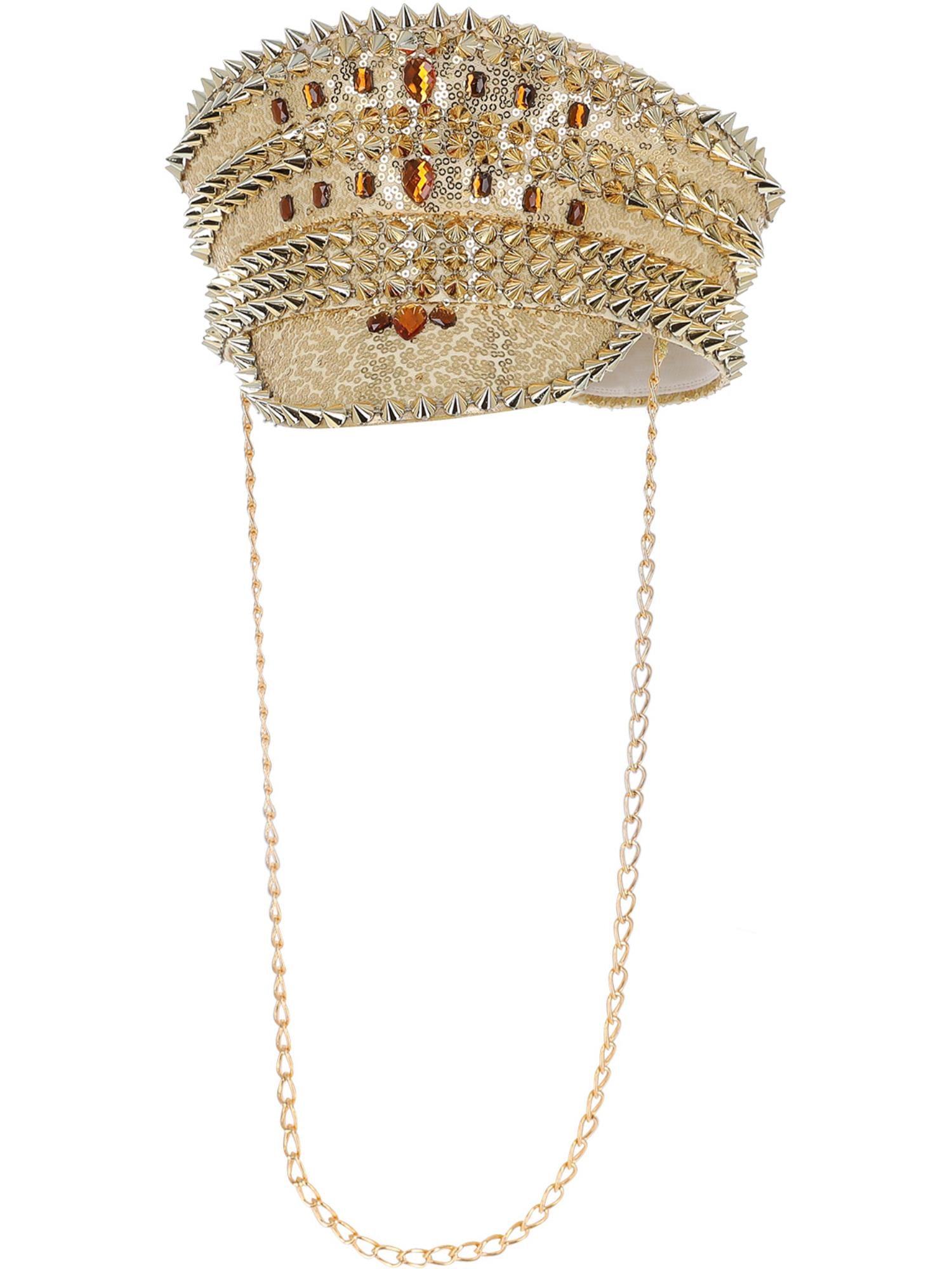 Fever Deluxe Sequin Studded Captains Hat, Gold