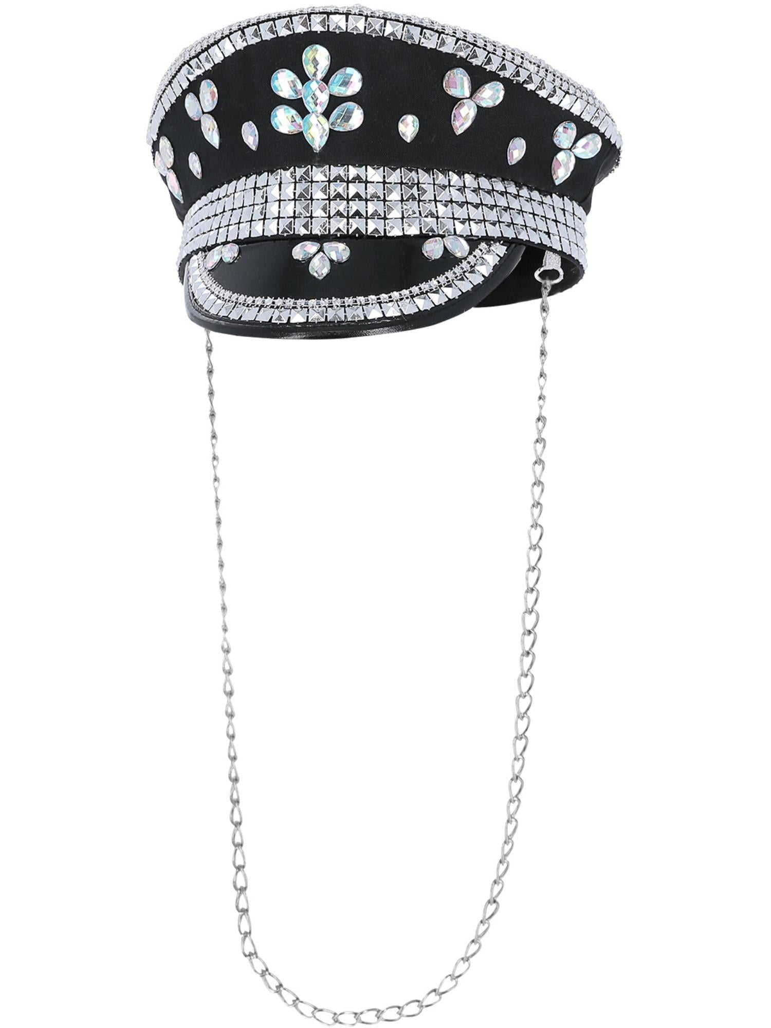 Fever Deluxe Sequin Studded Captains Hat, Black