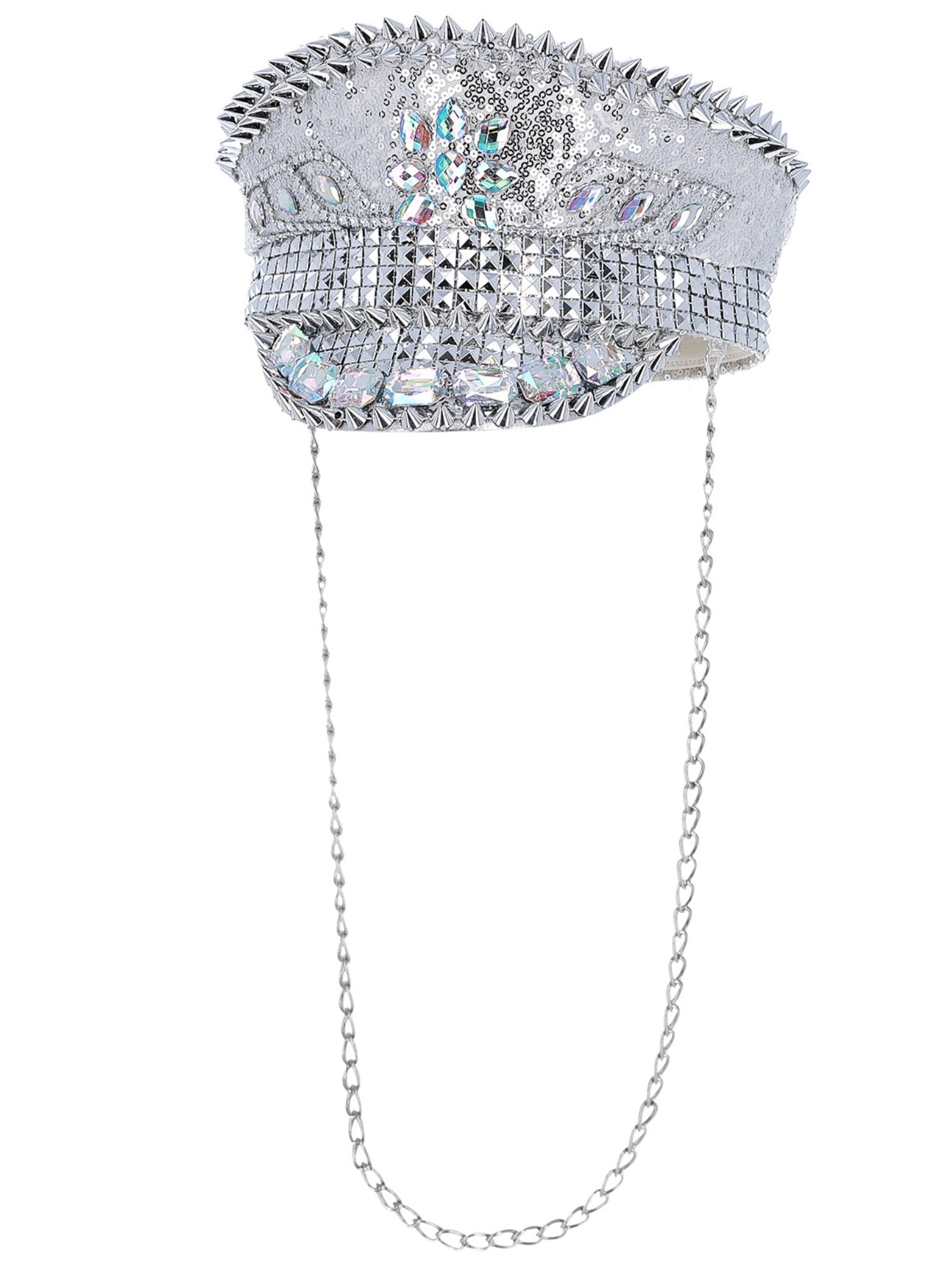 Fever Deluxe Sequin Studded Captains Hat, Silver