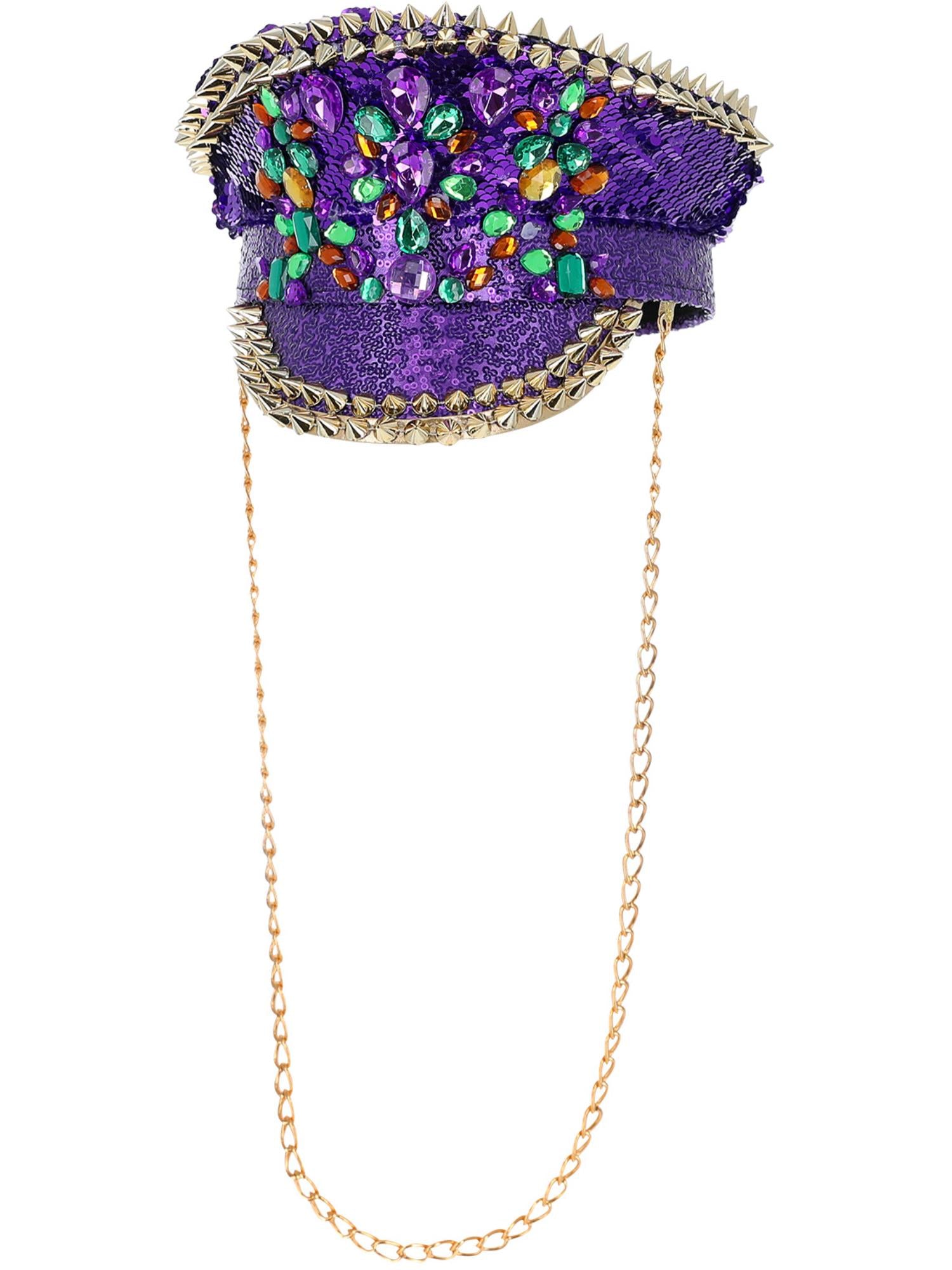 Fever Deluxe Sequin Studded Captains Hat, Purple