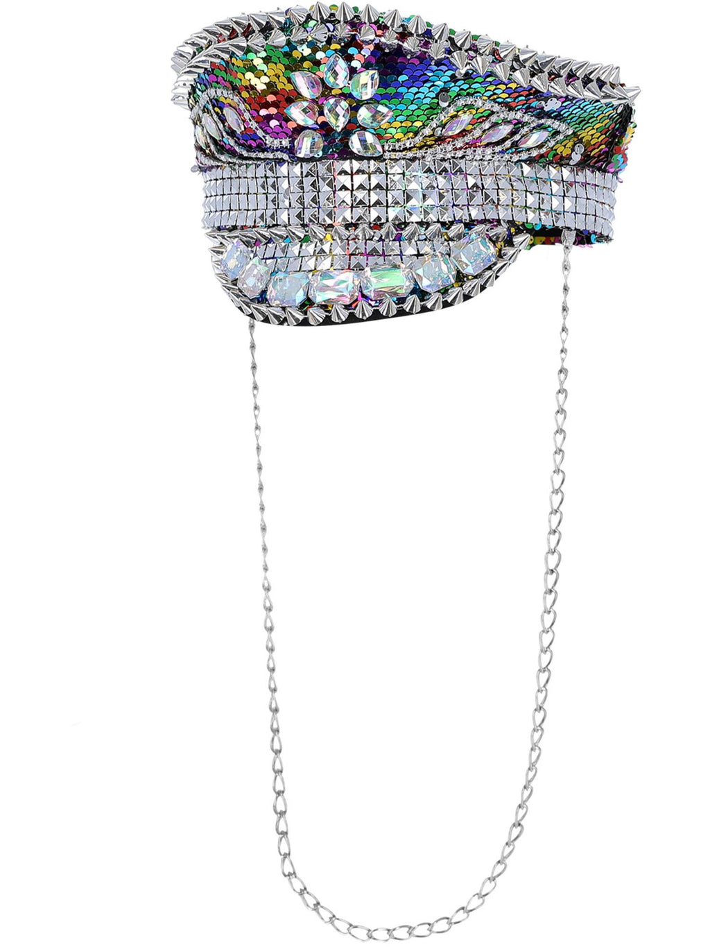 Fever Deluxe Sequin Studded Captains Hat, Rainbow