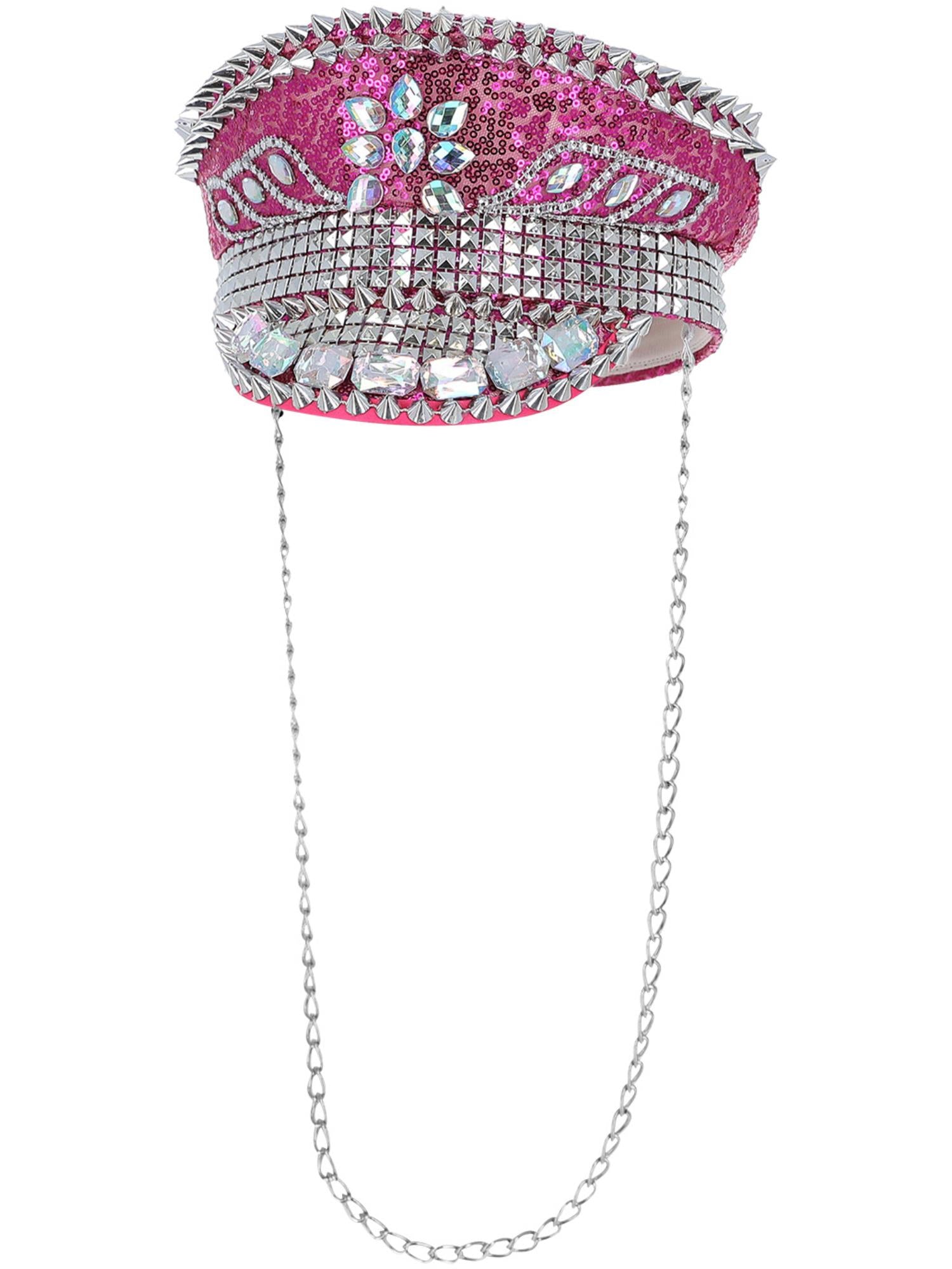 Fever Deluxe Sequin Studded Captains Hat, Hot Pink