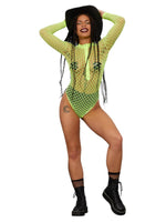 Fever Long Sleeve Zipped Bodysuit, Yellow