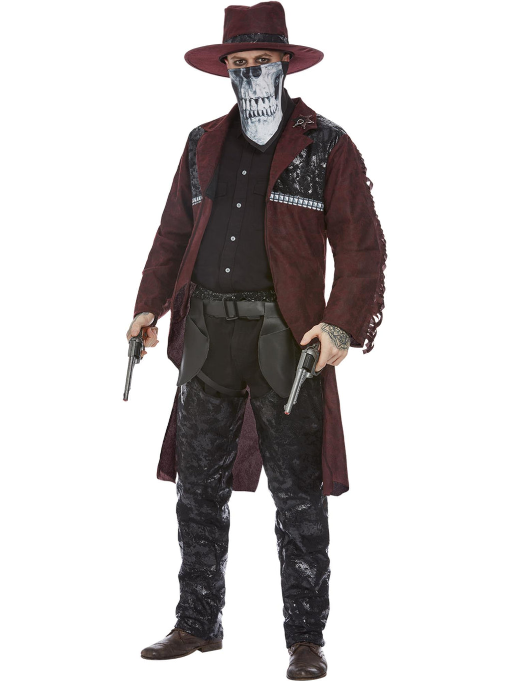 Mens Deluxe Dark Spirit Western Cowboy Costume, Burgundy