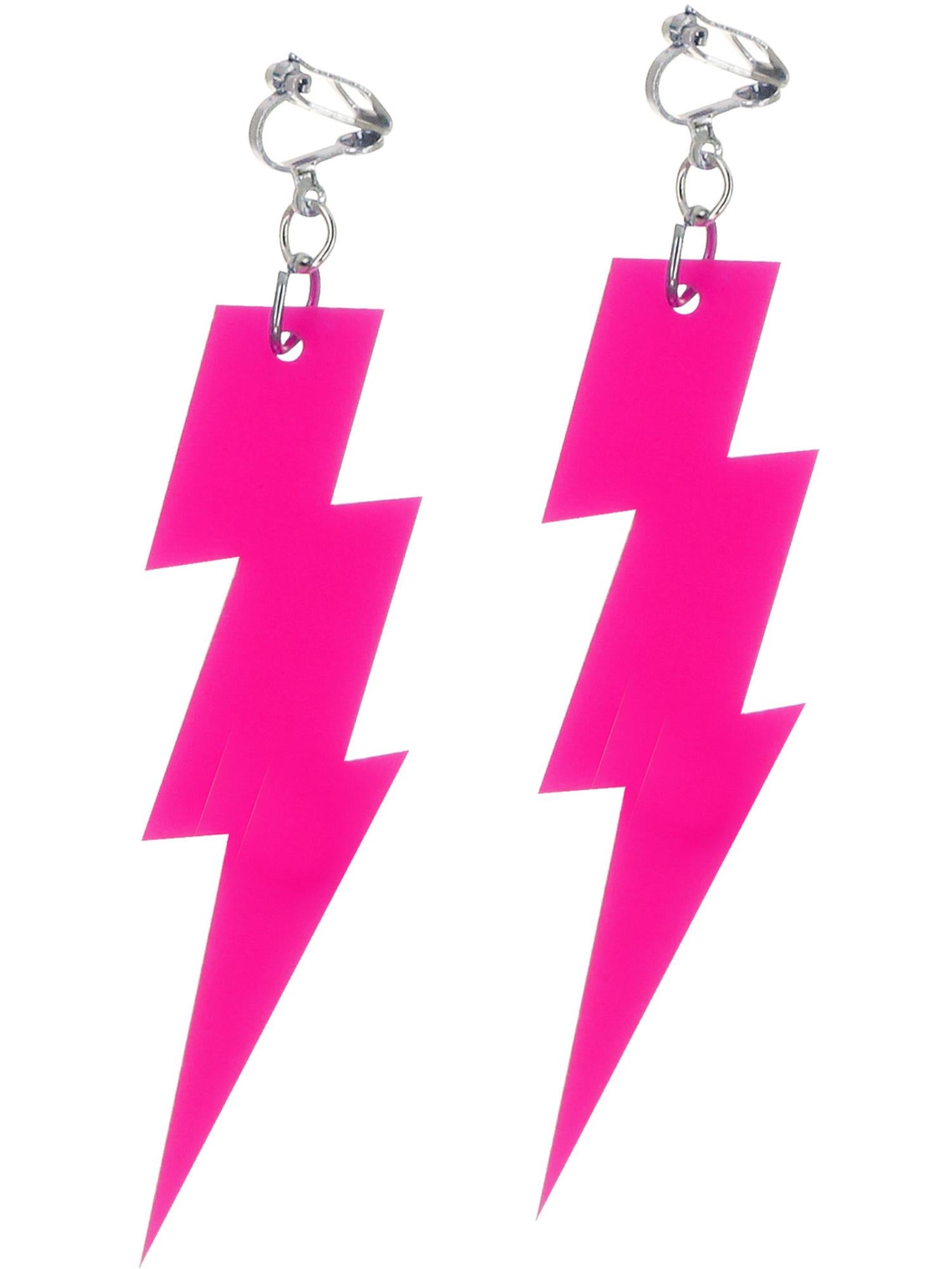80s Neon Lightening Bolt Earrings, Pink