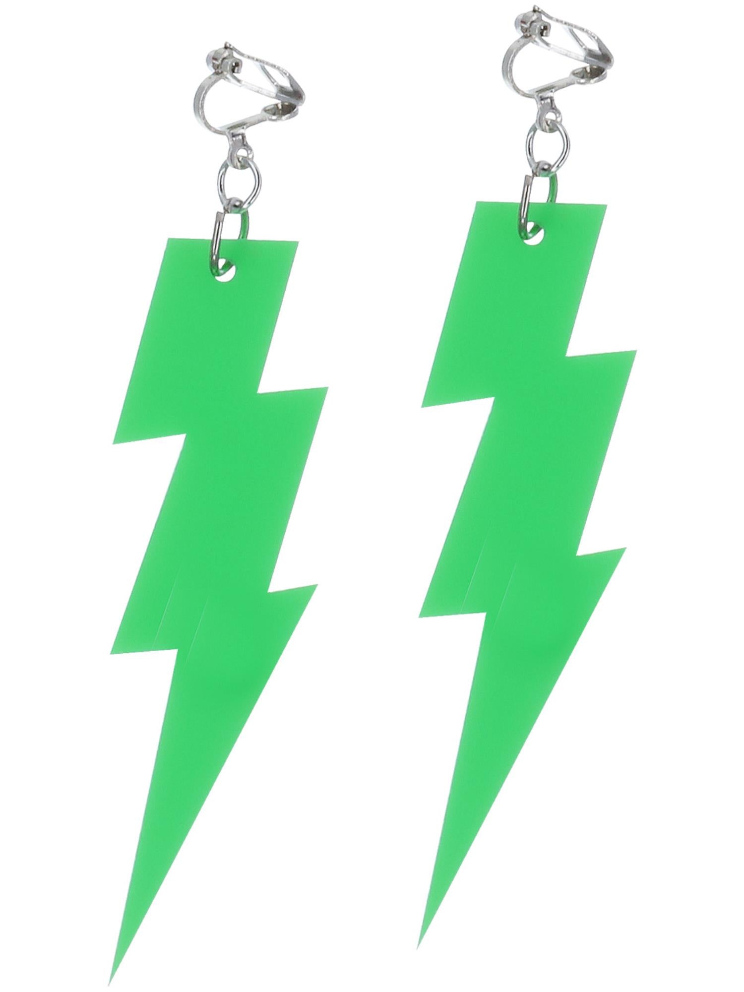80s Neon Lightening Bolt Earrings, Green