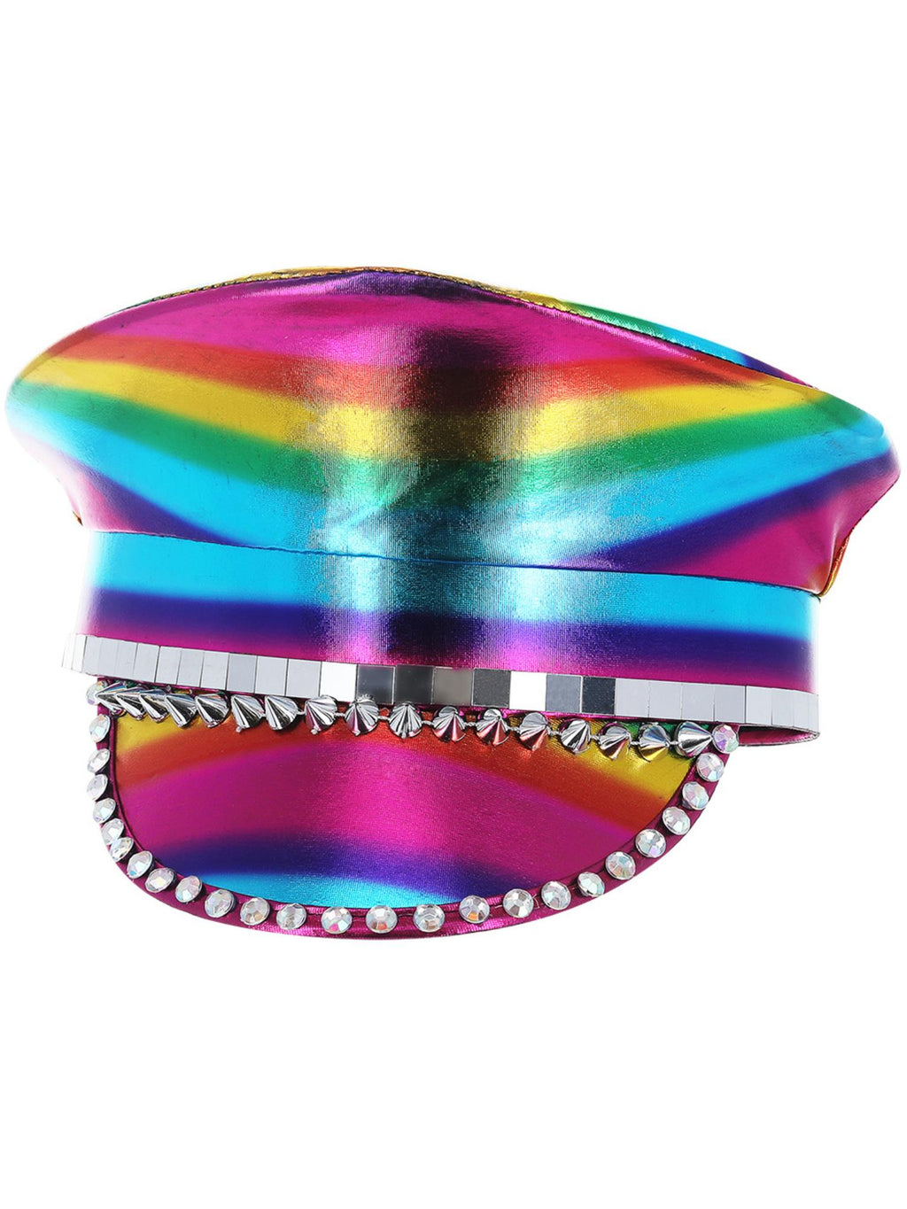 Metallic Studded Rainbow Captains Hat