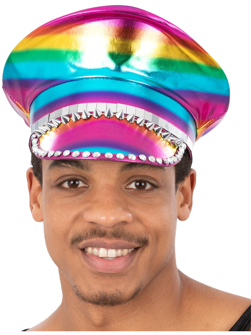 Metallic Studded Rainbow Captains Hat