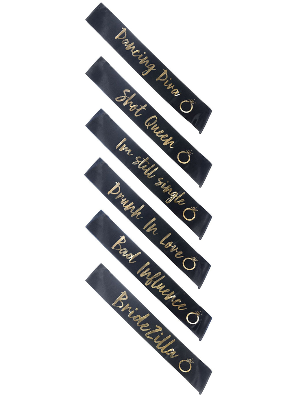 Hen Party Funny Sashes, 6Pk, Black & Gold