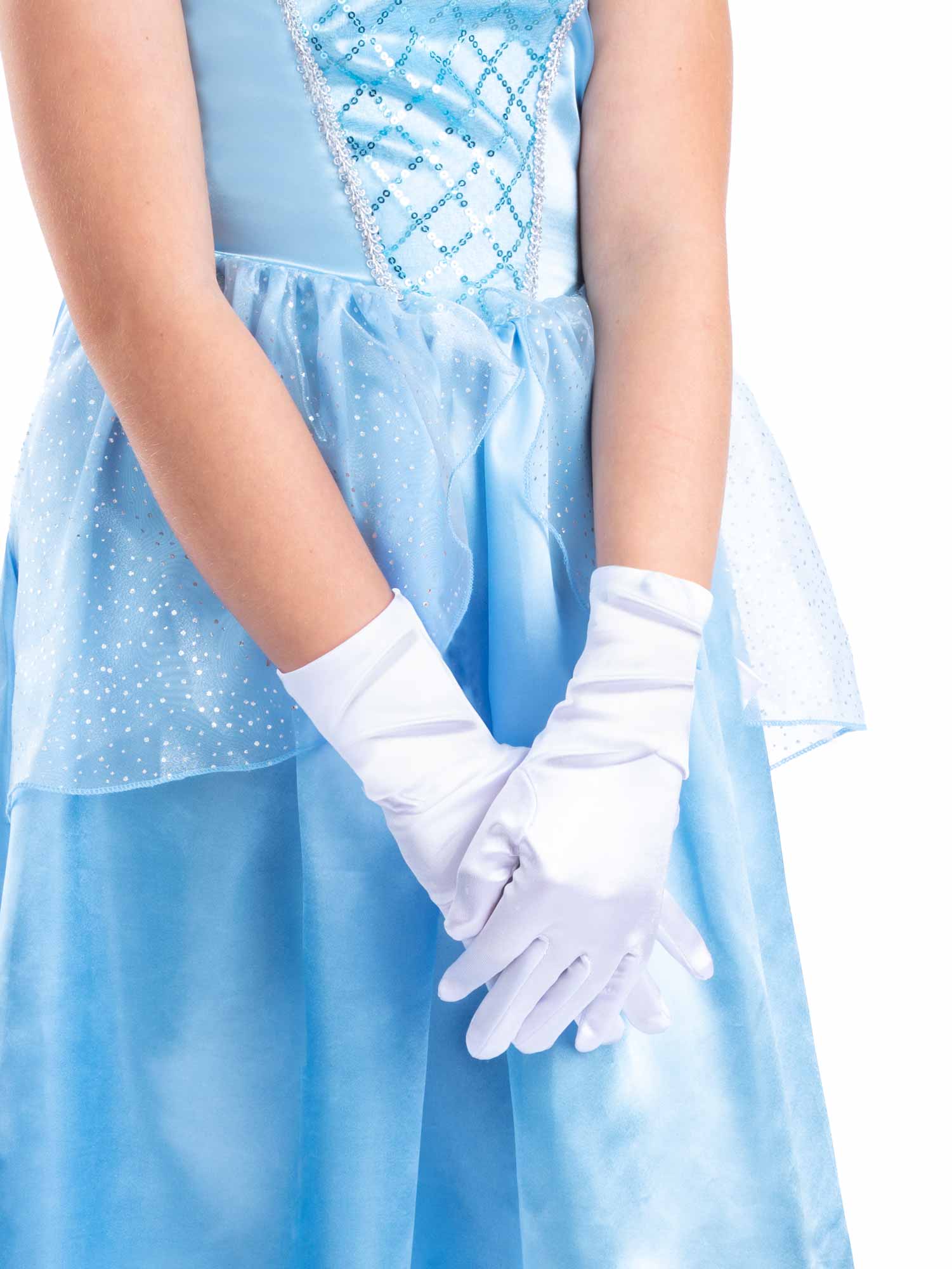 Girls White Princess Satin Gloves