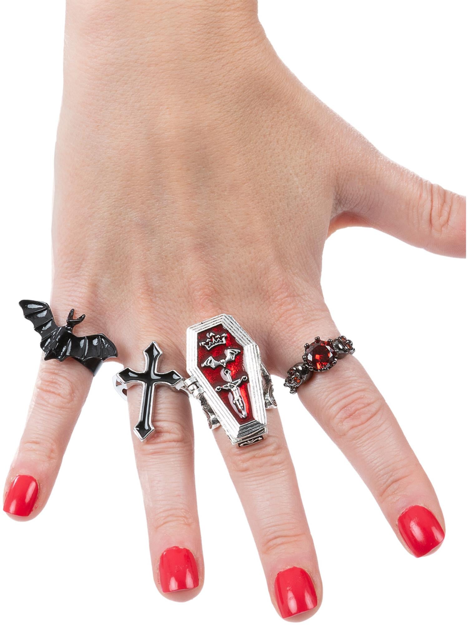 Assorted Gothic Vampire Rings, 4Pk