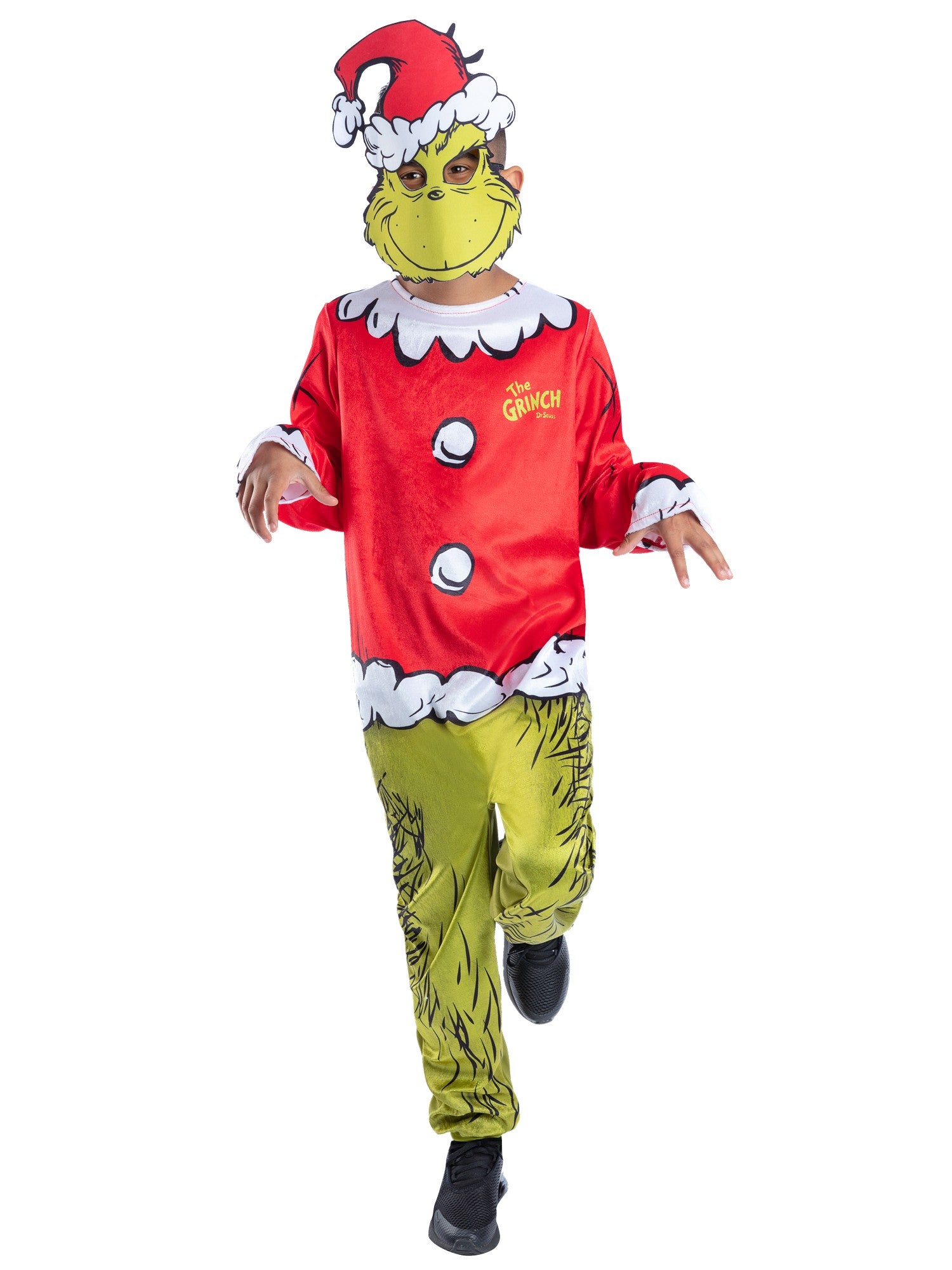 Dr Seuss The Grinch Santa Kids Costume Jumpsuit & Mask
