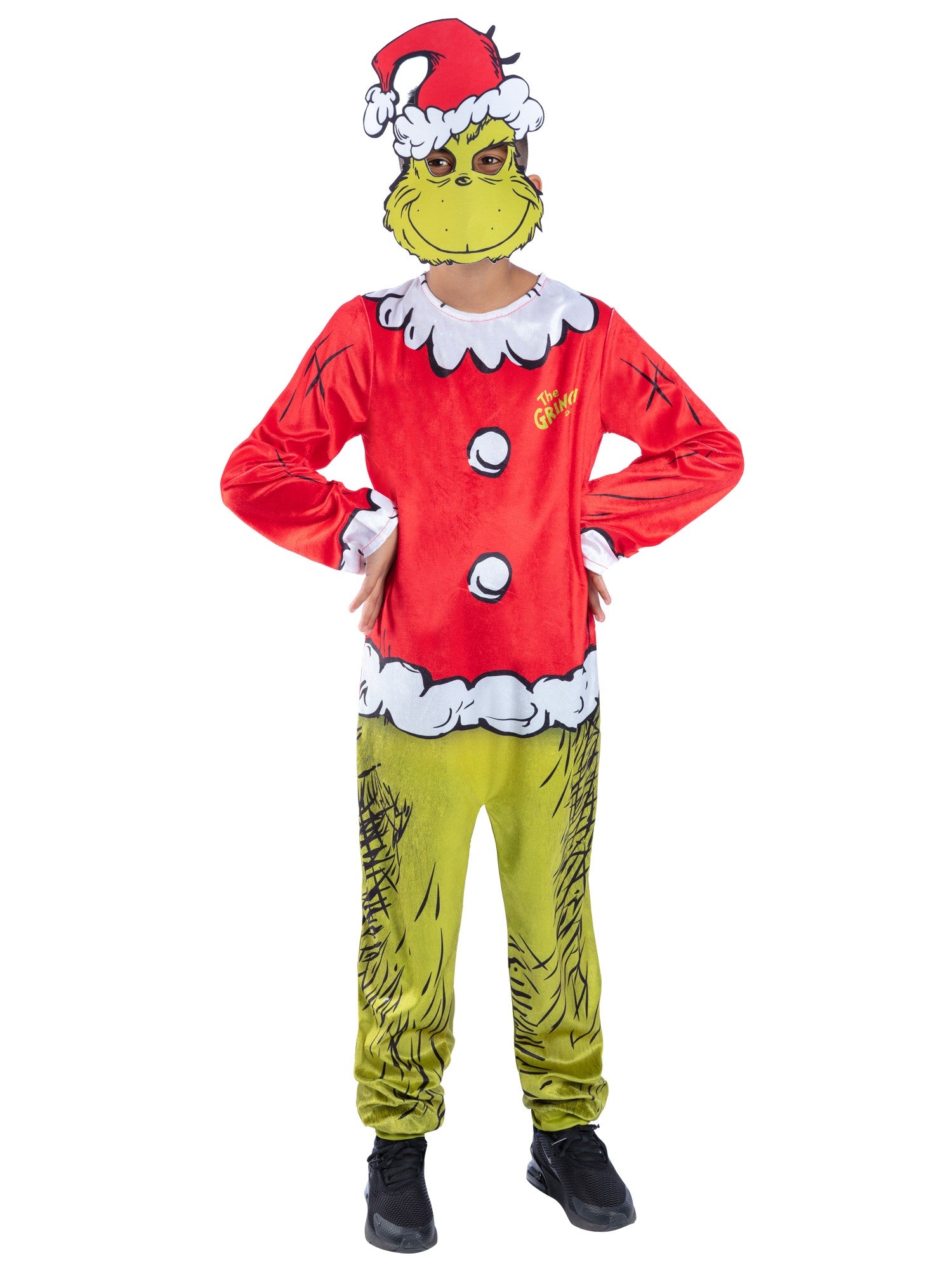 Dr Seuss The Grinch Santa Kids Costume Jumpsuit & Mask