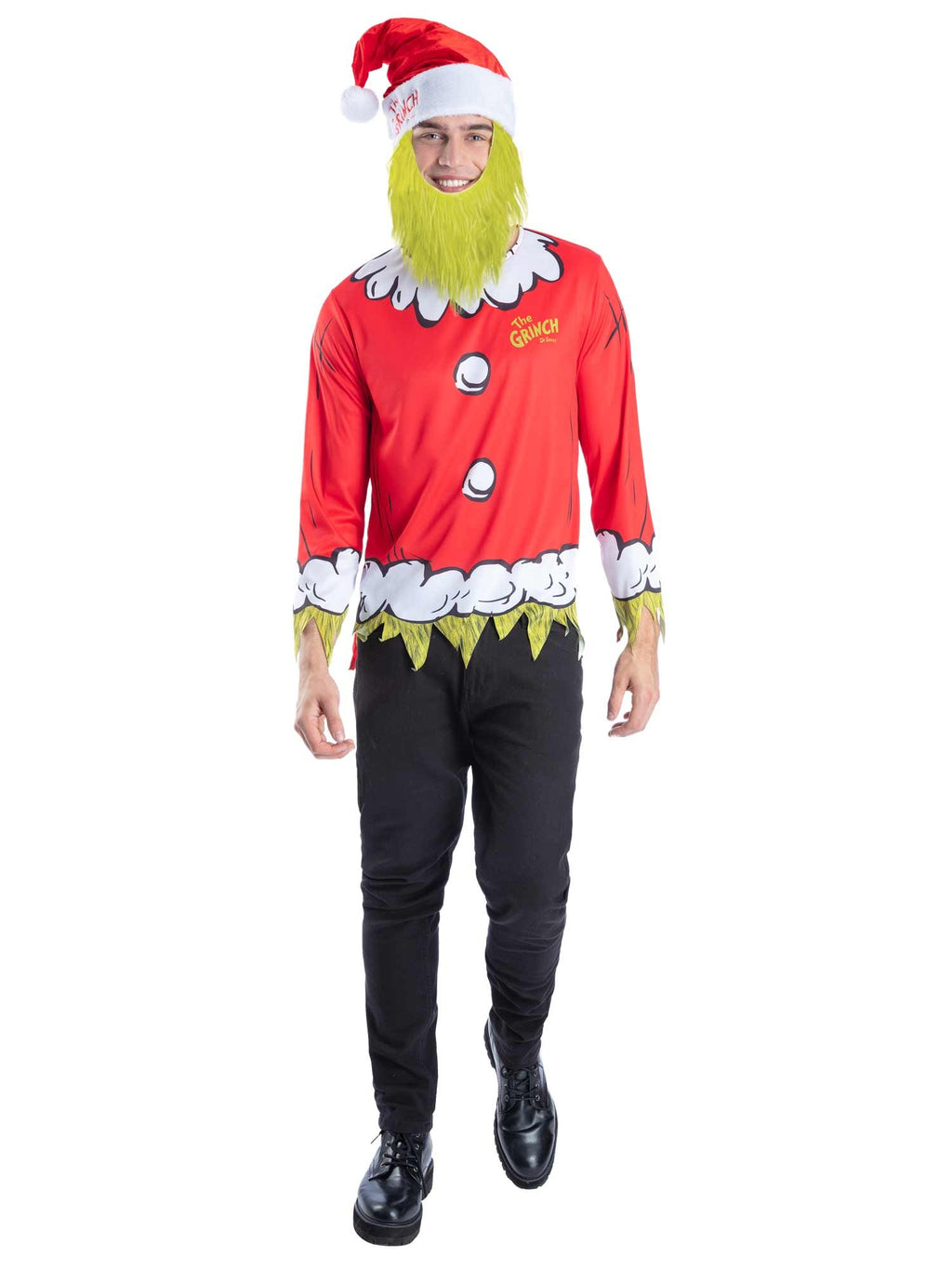Dr Seuss The Grinch Santa Kit Top & Hat with Beard