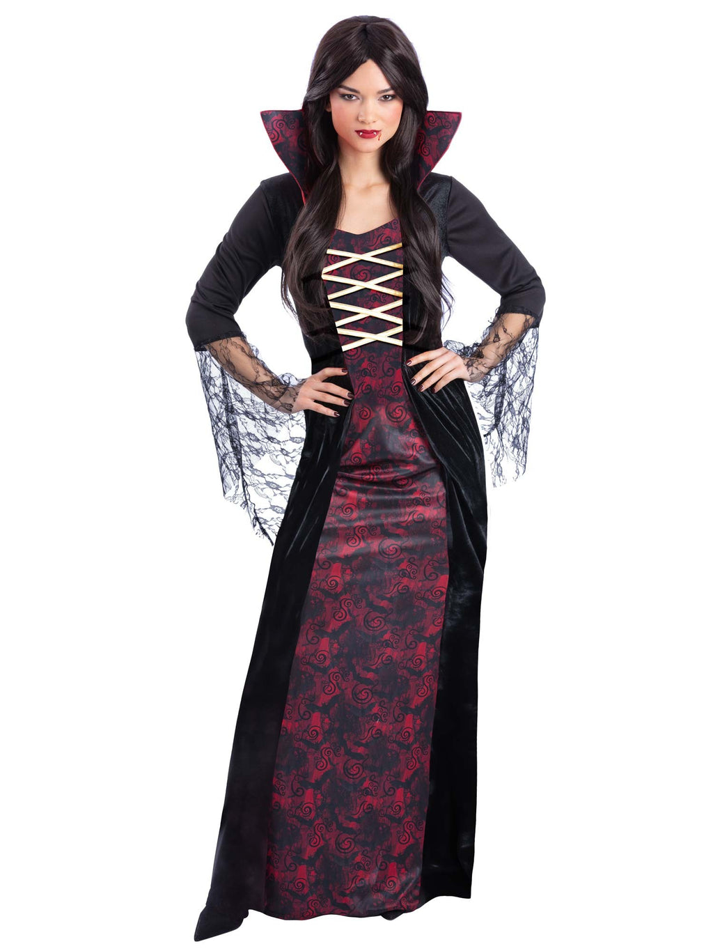 Vampiress Costume with Dress & Attached Collar