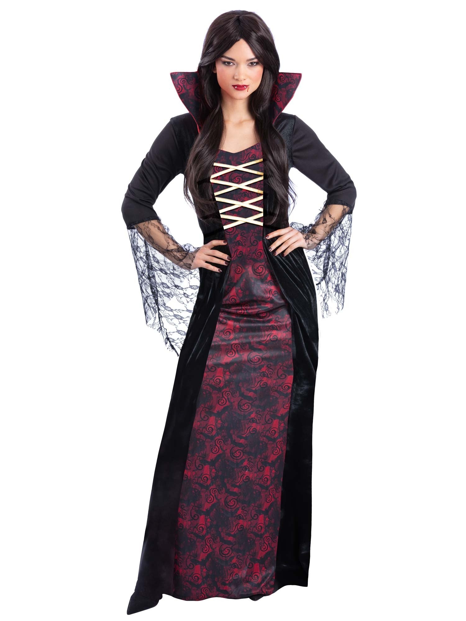 Vampiress Costume with Dress & Attached Collar