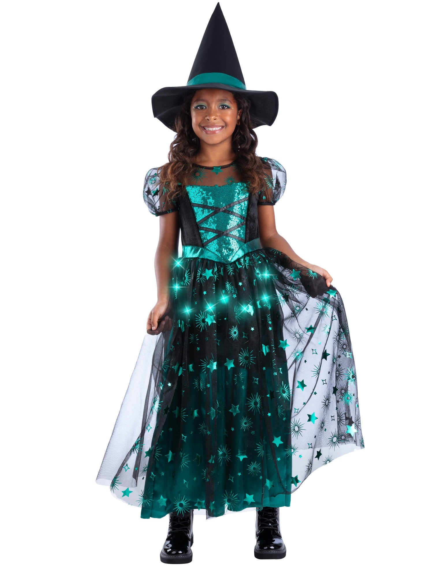 Emerald Light Up Witch Girls Costume