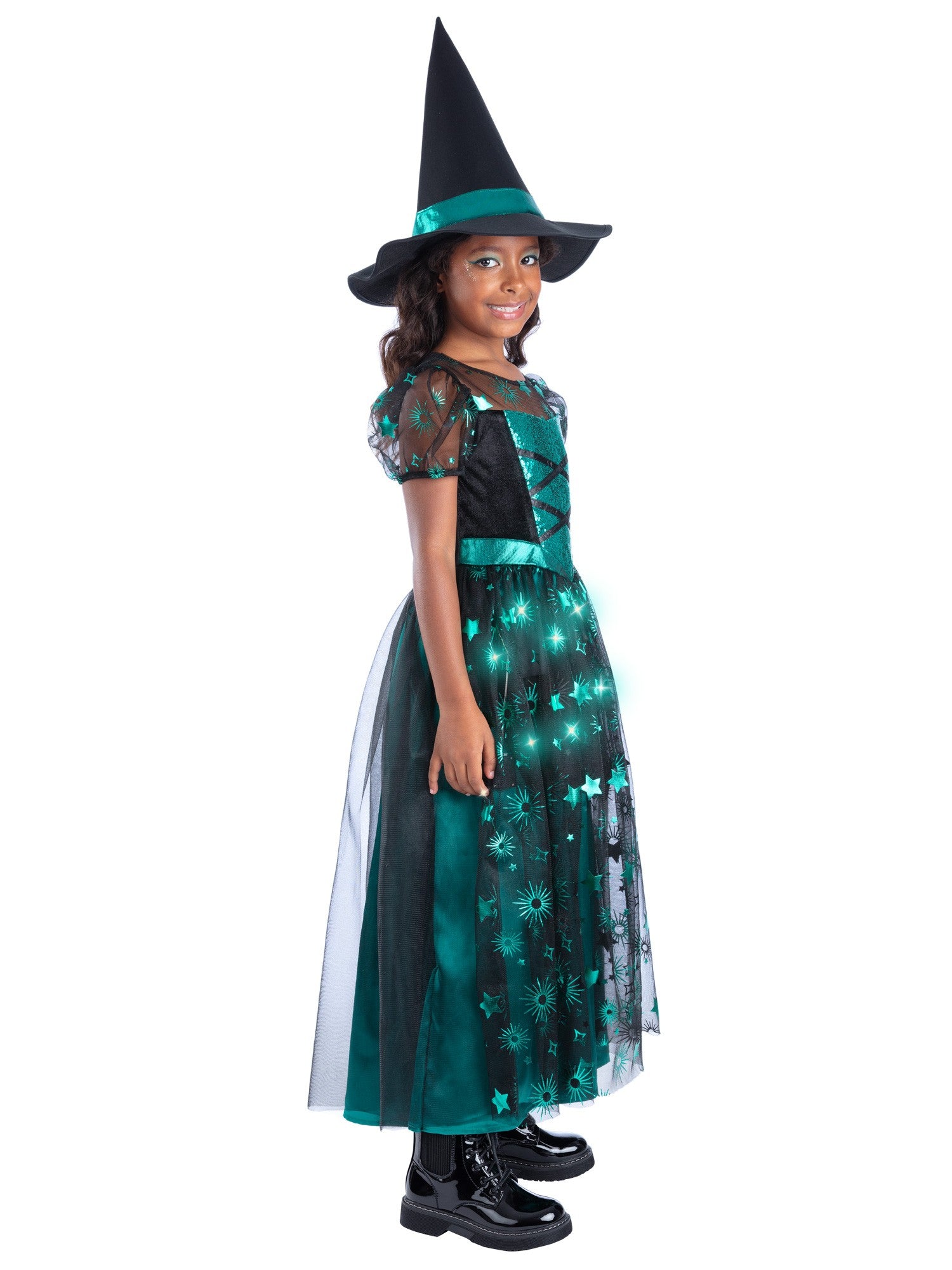 Emerald Light Up Witch Girls Costume