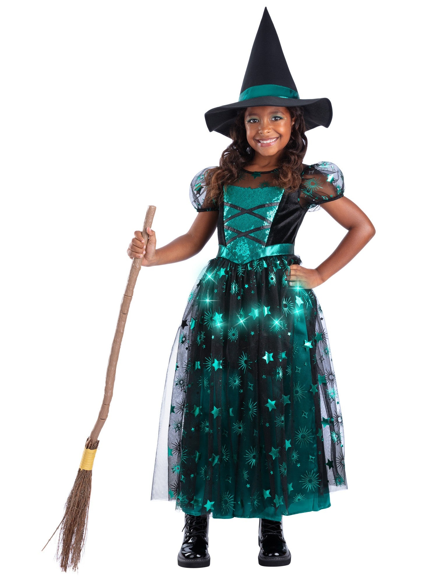 Emerald Light Up Witch Girls Costume