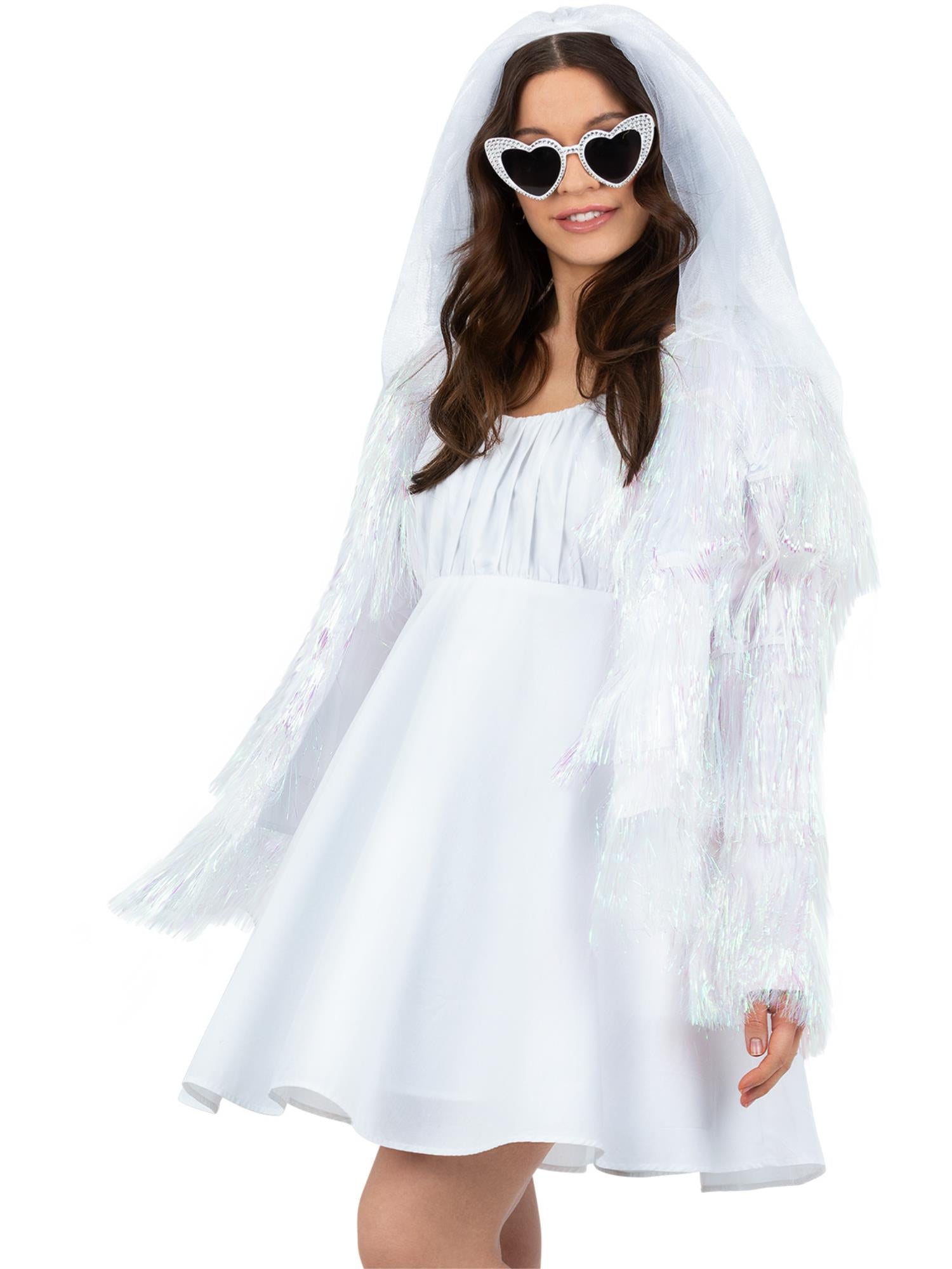 Fever Tinsel Festival Jacket, Iridescent White