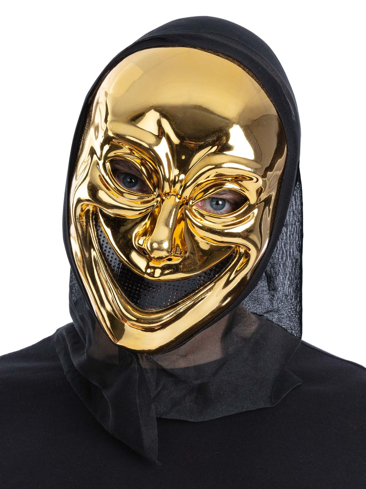 Metallic Smiling Mask Gold Smiling Killer Hooded Mask – Escapade