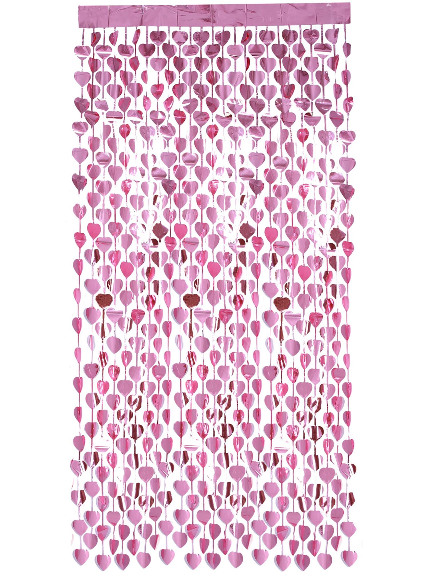 Heart Foil Curtain Backdrop, Pink