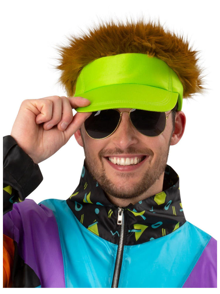 Neon Green Visor Hat with Dark Blonde Hair