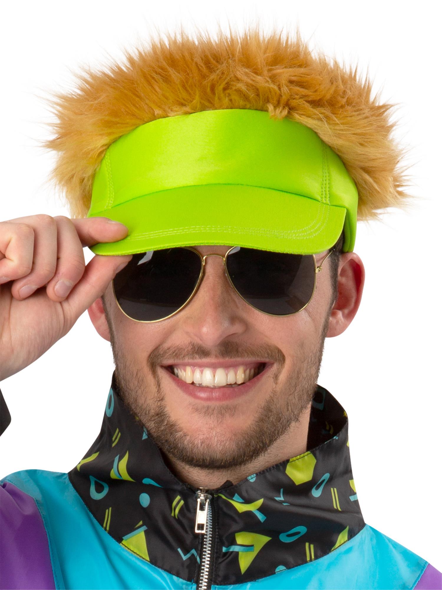 Neon Green Visor Hat with Dark Blonde Hair