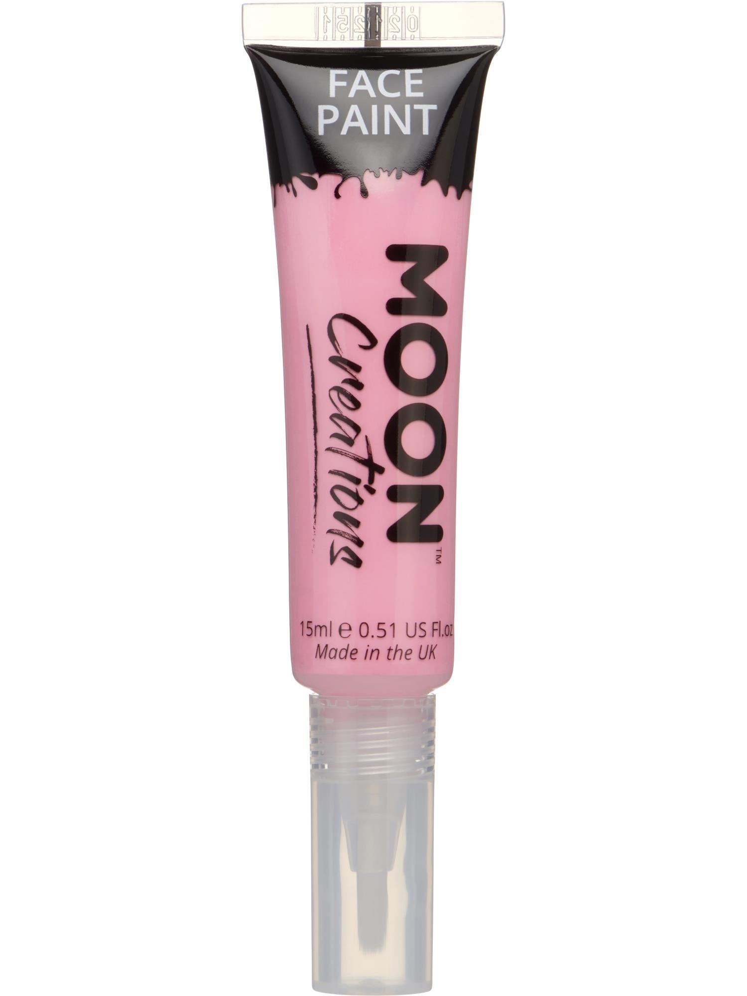 Moon Creations Face & Body Paints, Pink, with Brush Applicator, 15ml Single