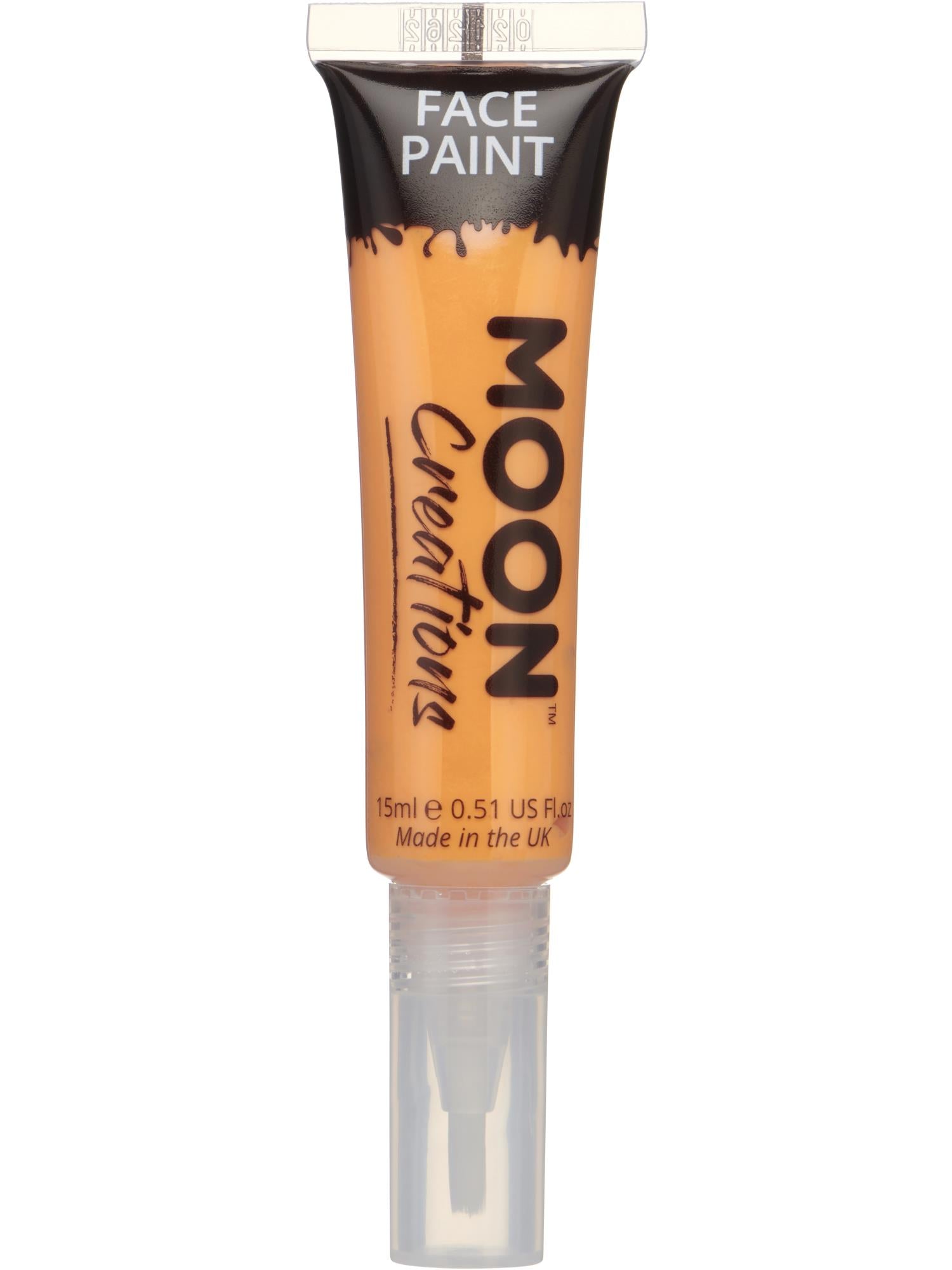 Moon Creations Face & Body Paints, Orange, with Brush Applicator, 15ml Single