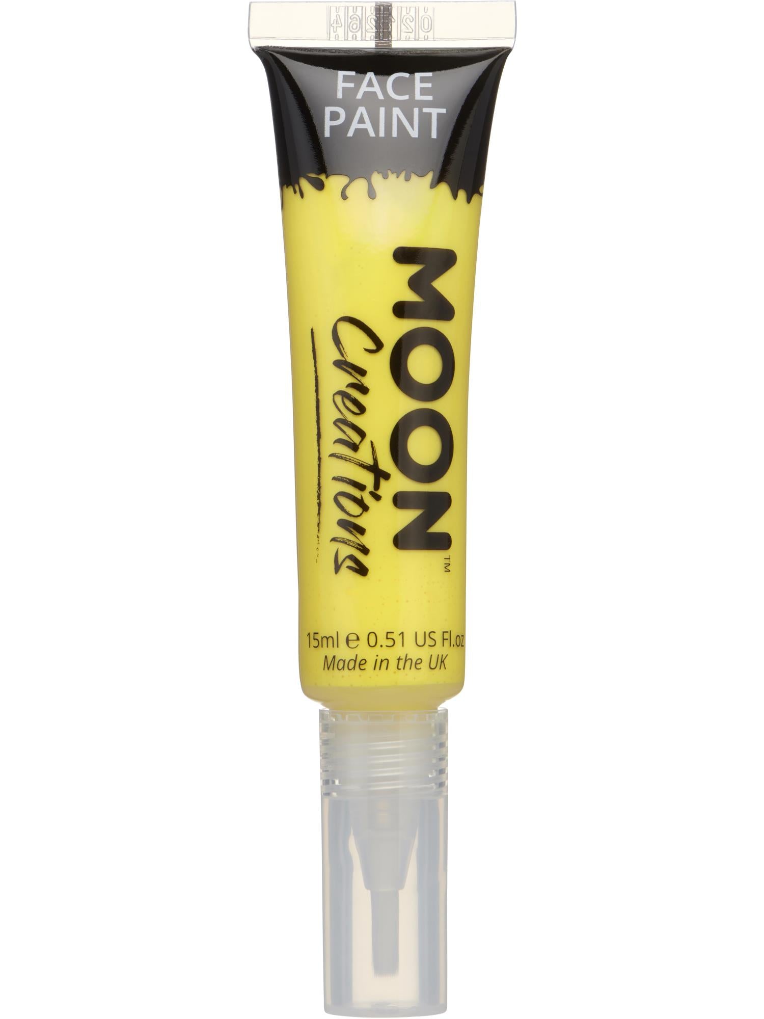 Moon Creations Face & Body Paints, Yellow, with Brush Applicator, 15ml Single
