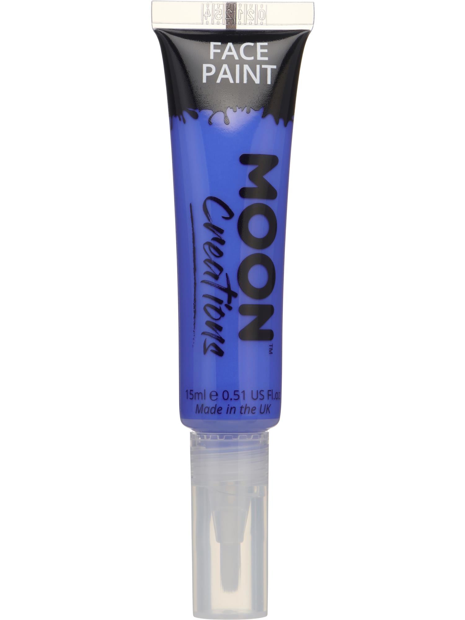 Moon Creations Face & Body Paints, Dark Blue, with Brush Applicator, 15ml Single