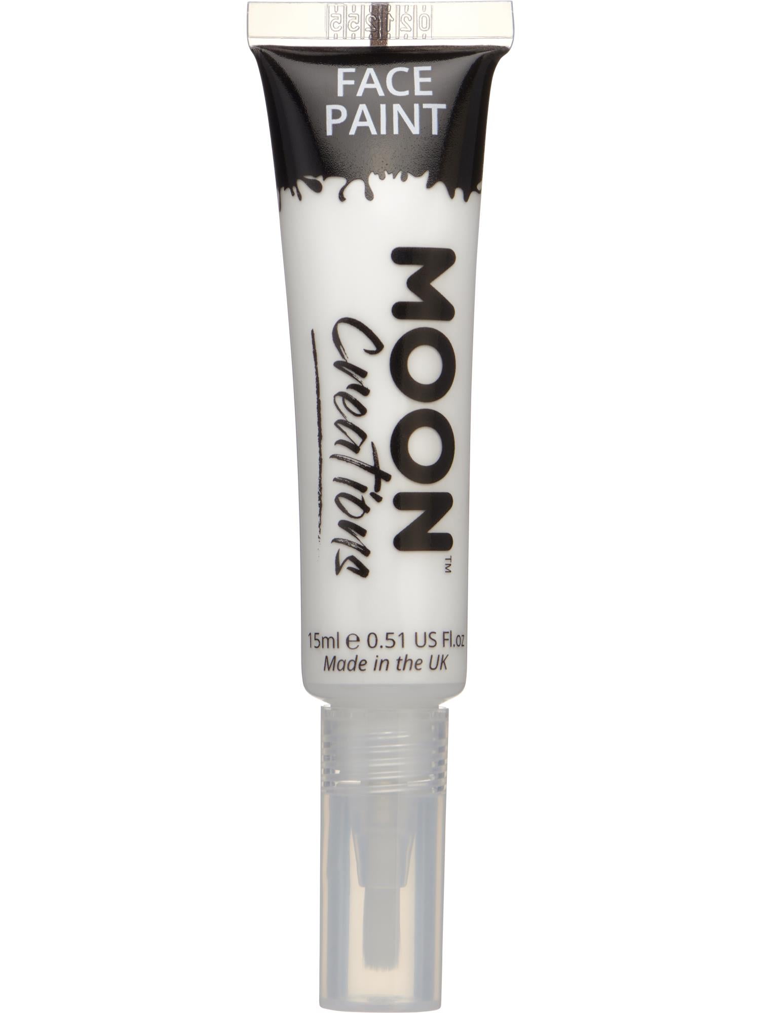 Moon Creations Face & Body Paints, White, with Brush Applicator, 15ml Single
