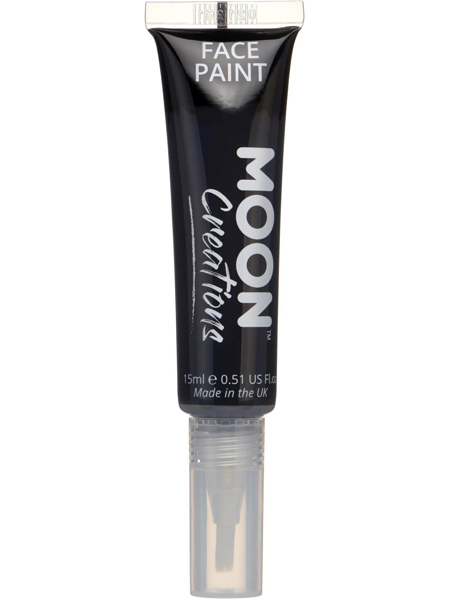 Moon Creations Face & Body Paints, Black, with Brush Applicator, 15ml Single