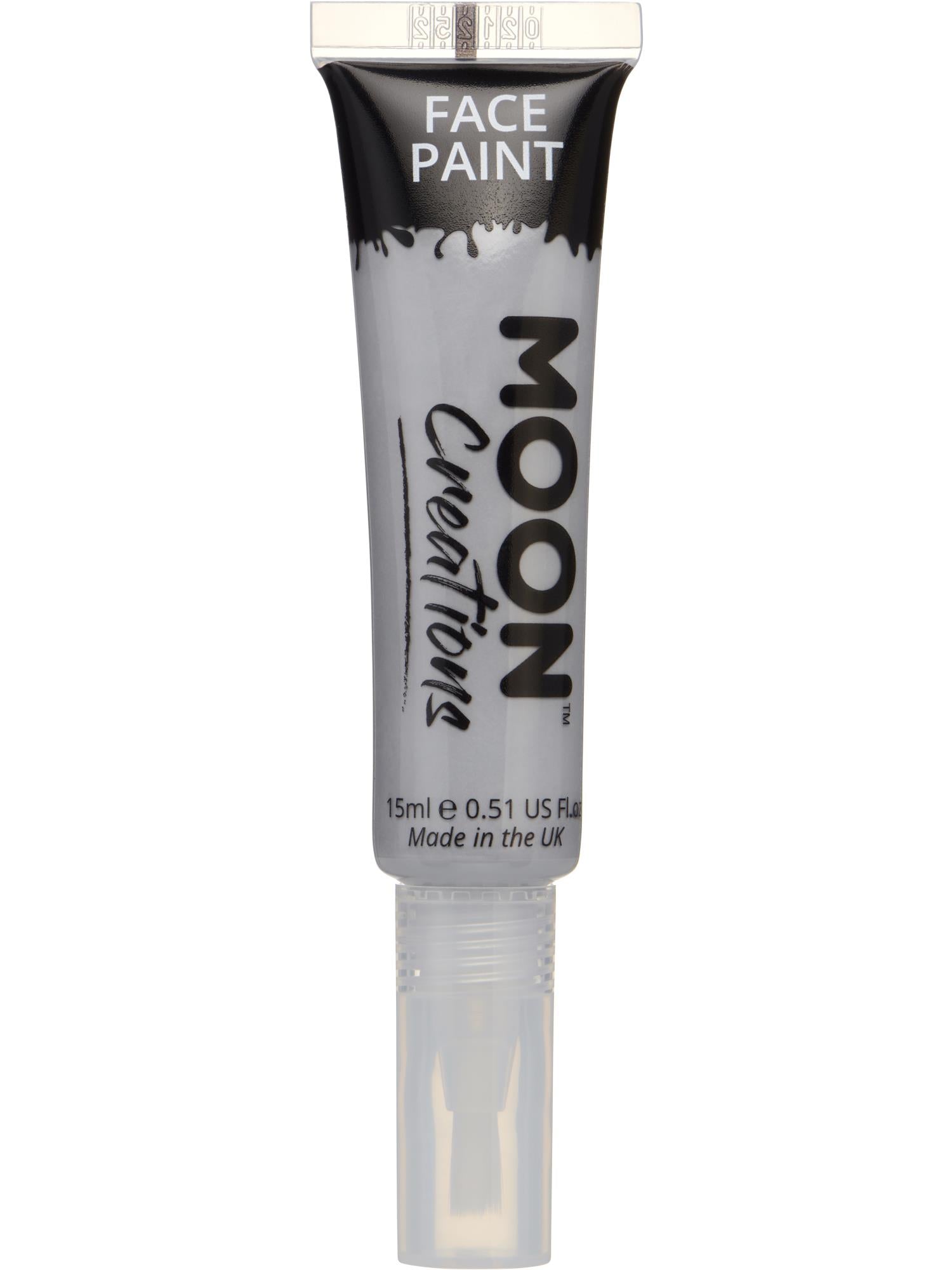 Moon Creations Face & Body Paints, Grey, with Brush Applicator, 15ml Single
