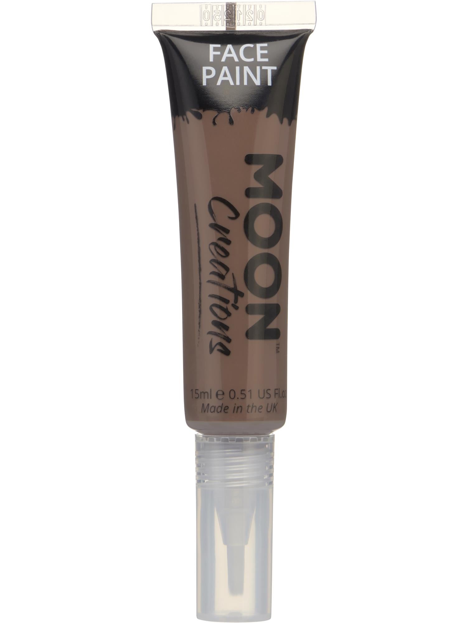 Moon Creations Face & Body Paints, Brown, with Brush Applicator, 15ml Single