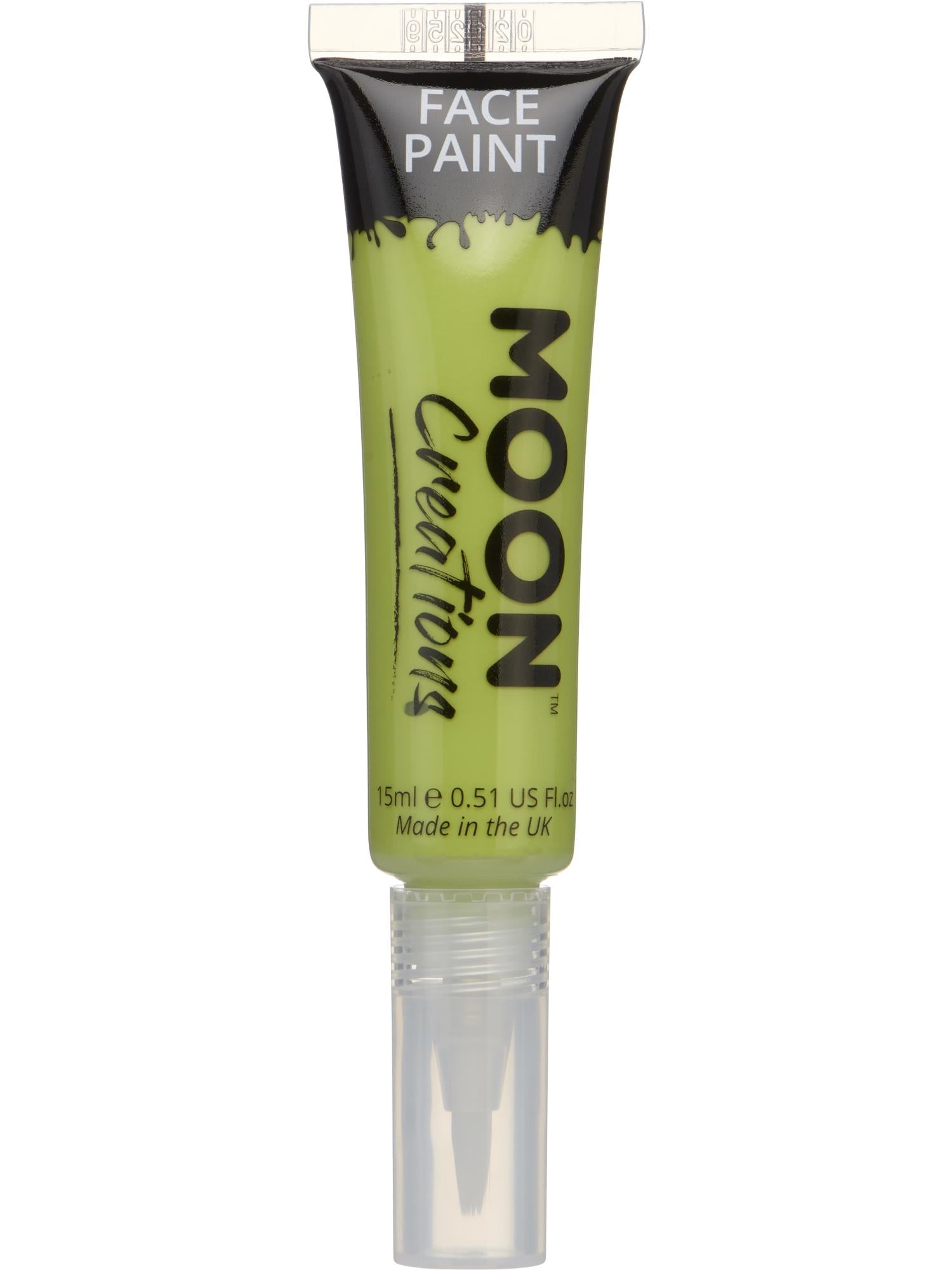 Moon Creations Face & Body Paints, Lime Green, with Brush Applicator, 15ml Single