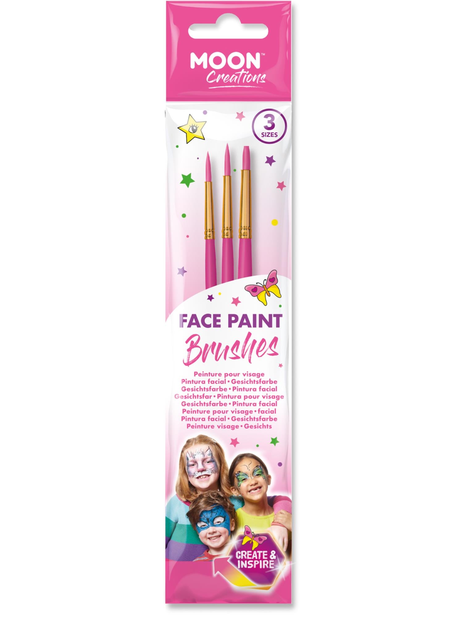Moon Creations Face Paint Brushes, Pink, 3Pk