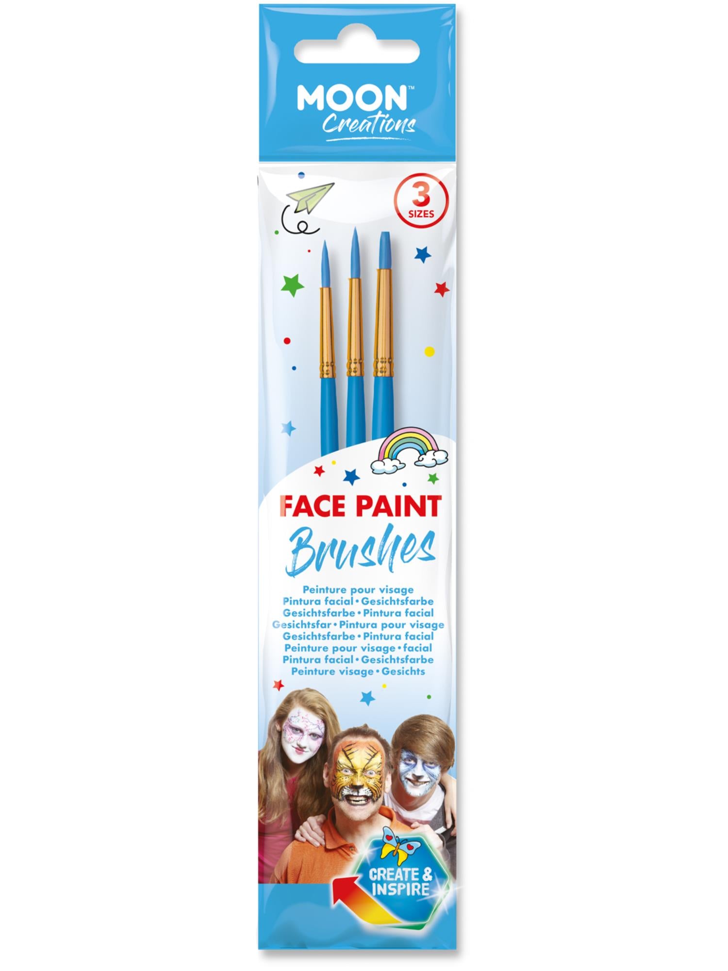 Moon Creations Face Paint Brushes, Blue, 3Pk