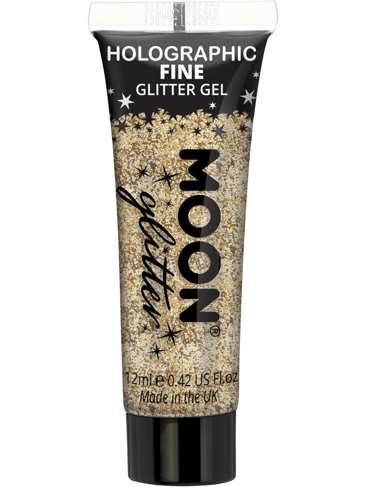 Moon Creations Holographic Fine Glitter Gel, Gold, Single, 12ml