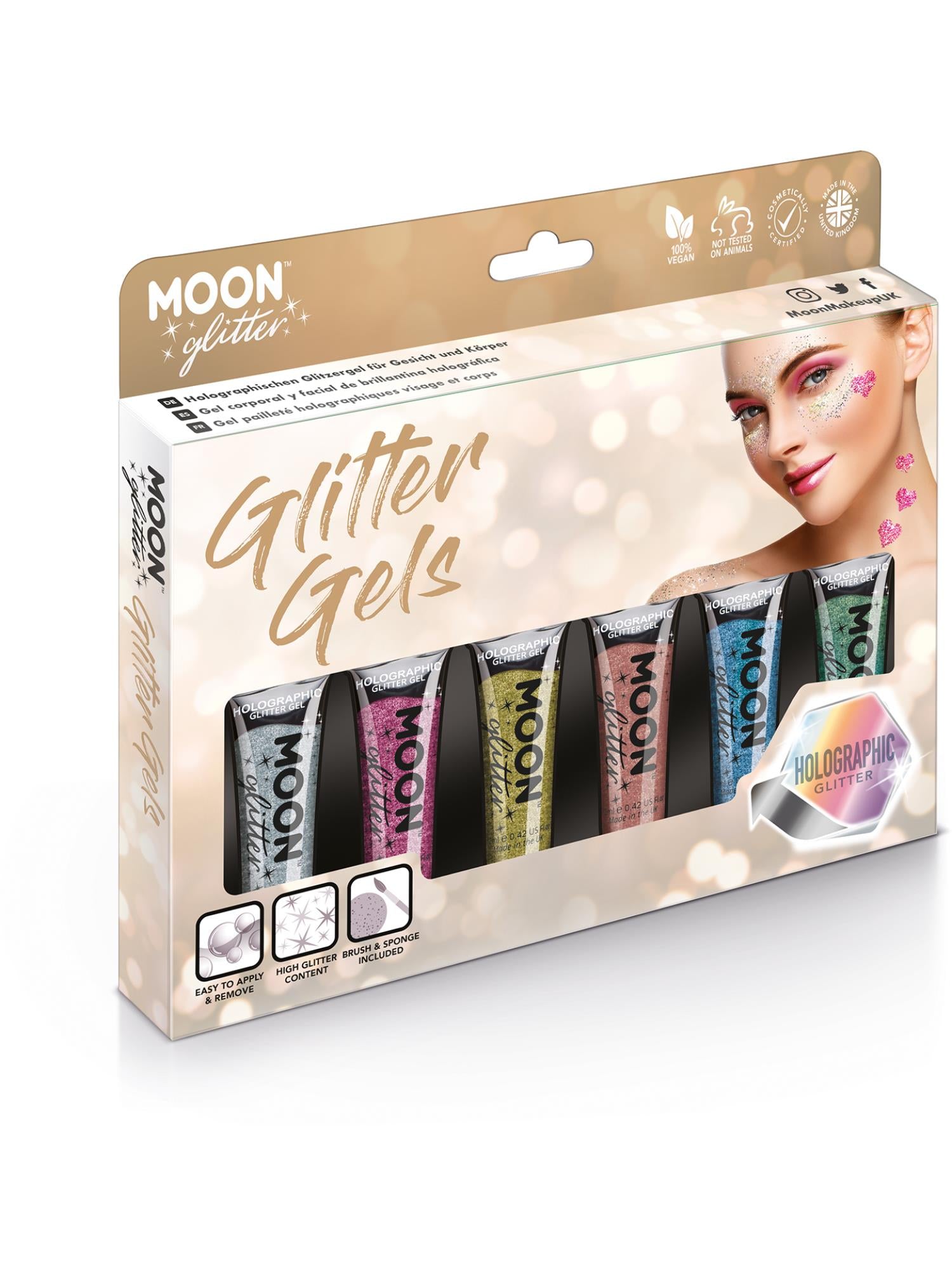 Moon Creations Holographic Fine Glitter Gel,Assorted, Boxset, 12ml