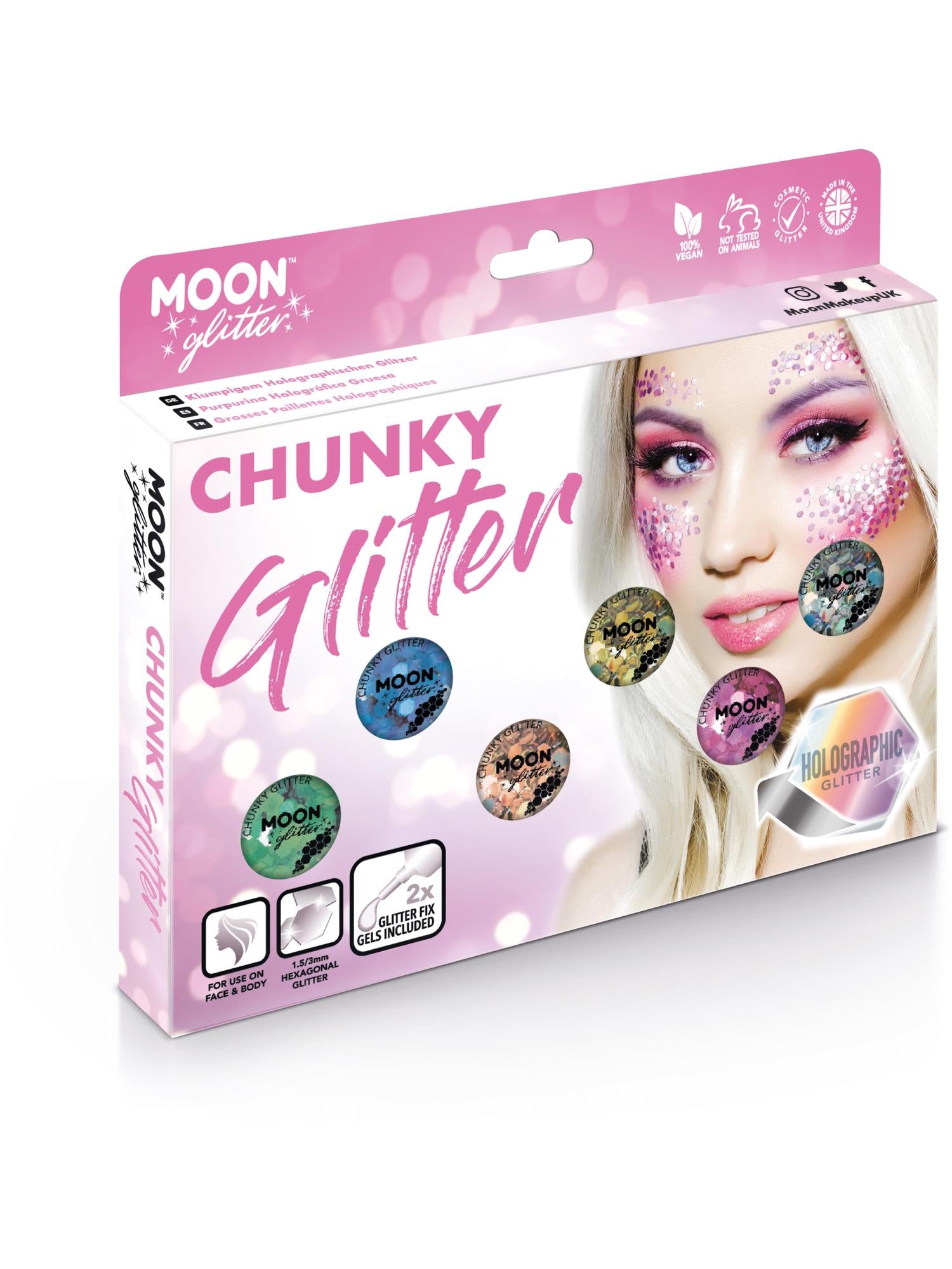 Moon Creations Glitter Holographic Chunky Glitter, Assorted, Boxset, 3g