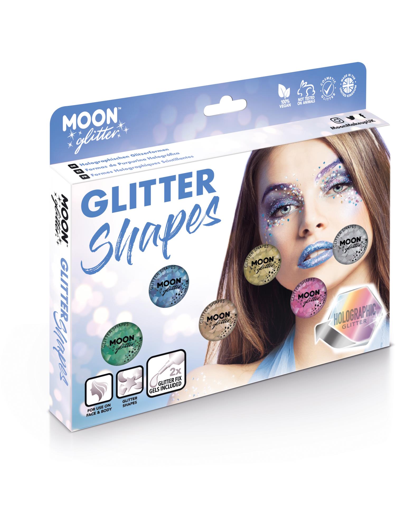 Moon Creations Holographic Glitter Shapes, Assorted, Boxset, 3g