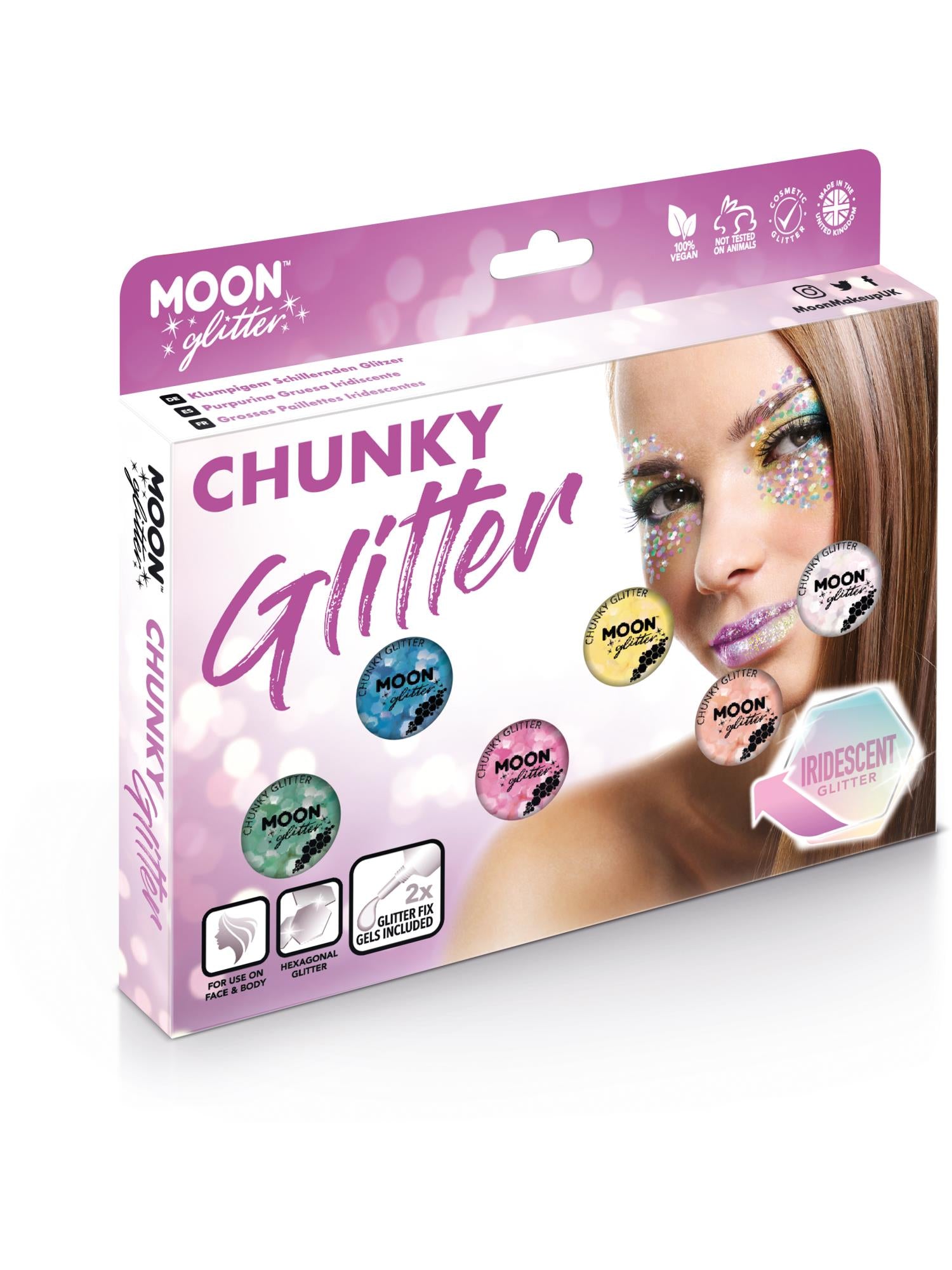 Moon Creations Glitter Iridescent Chunky Glitter, Assorted, Boxset, 3g