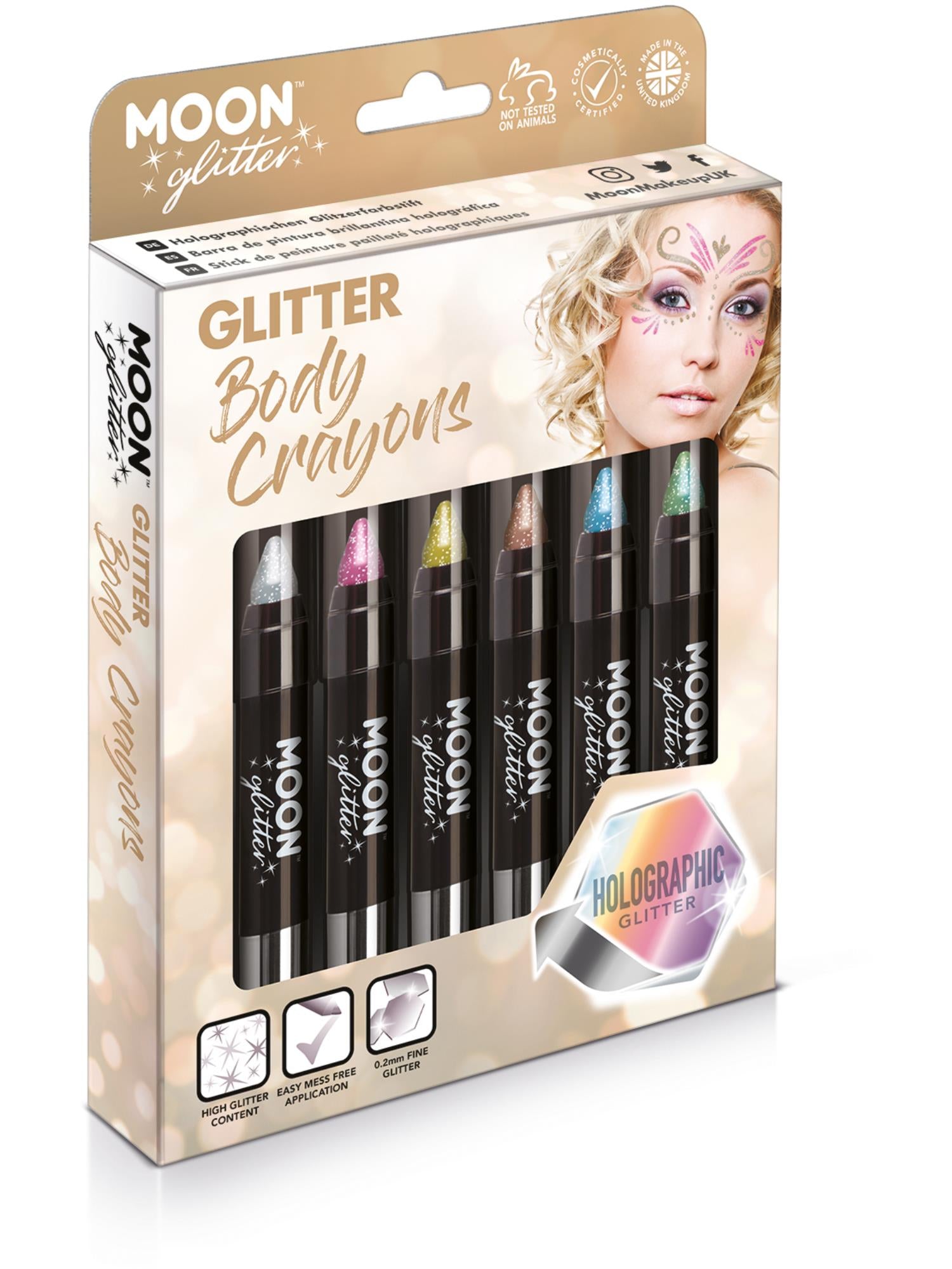 Moon Creations Glitter Holographic Body Crayons, Assorted, Boxset, 3.2g