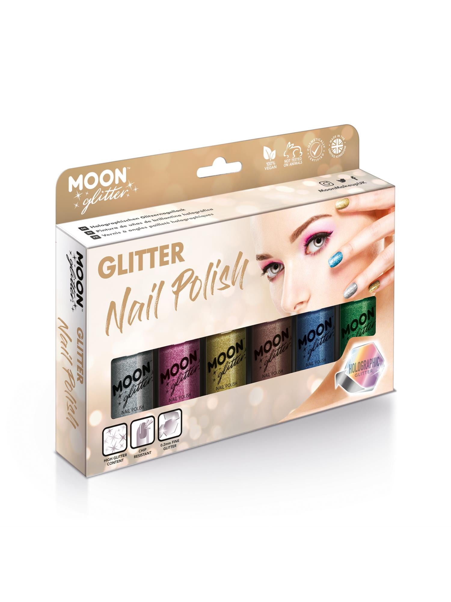Moon Creations Glitter Holographic Nail Polish, Assorted, Boxset, 14ml