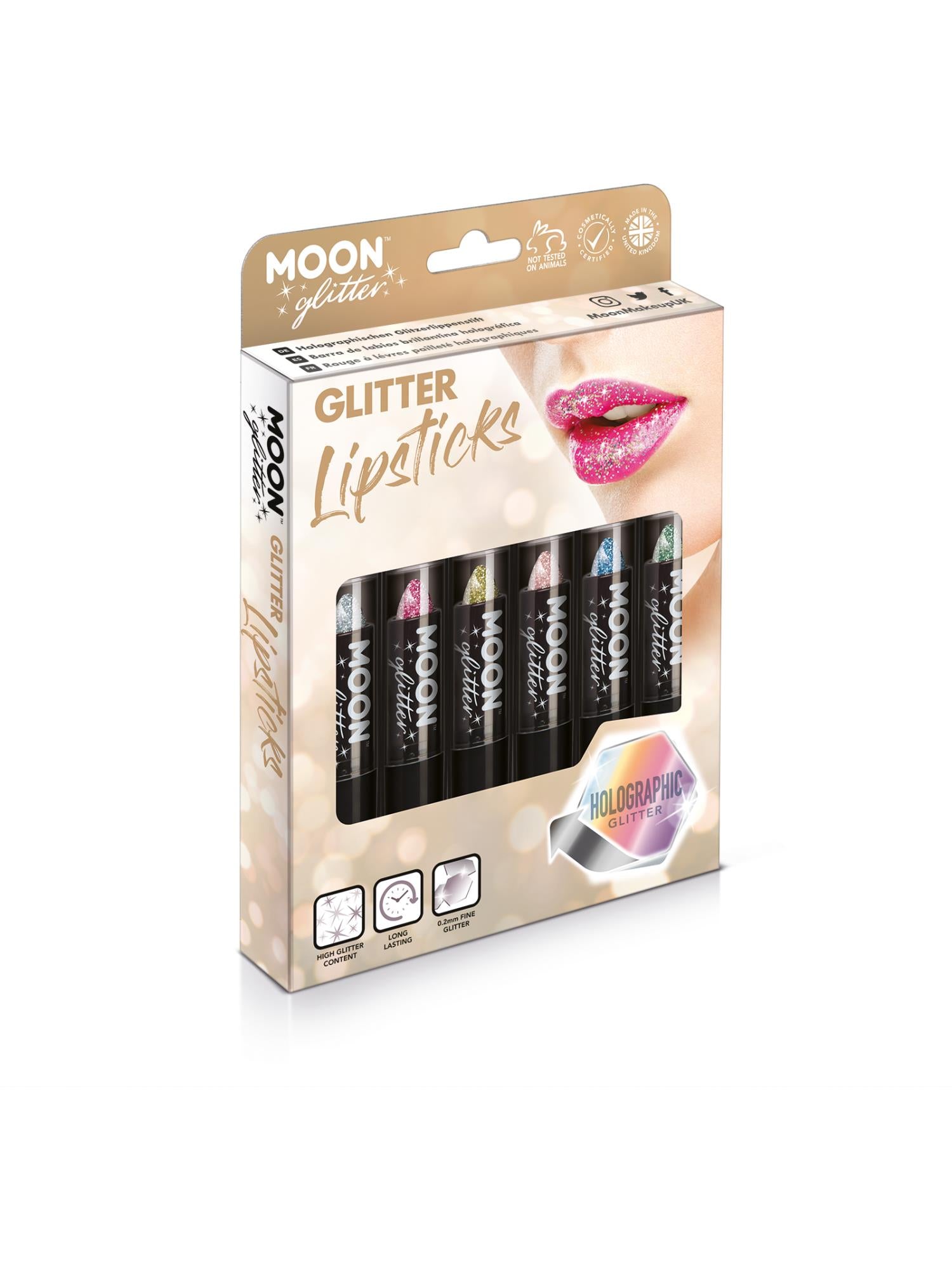 Moon Creations Glitter Holographic Lipstick, Assorted, Boxset, 4.2g