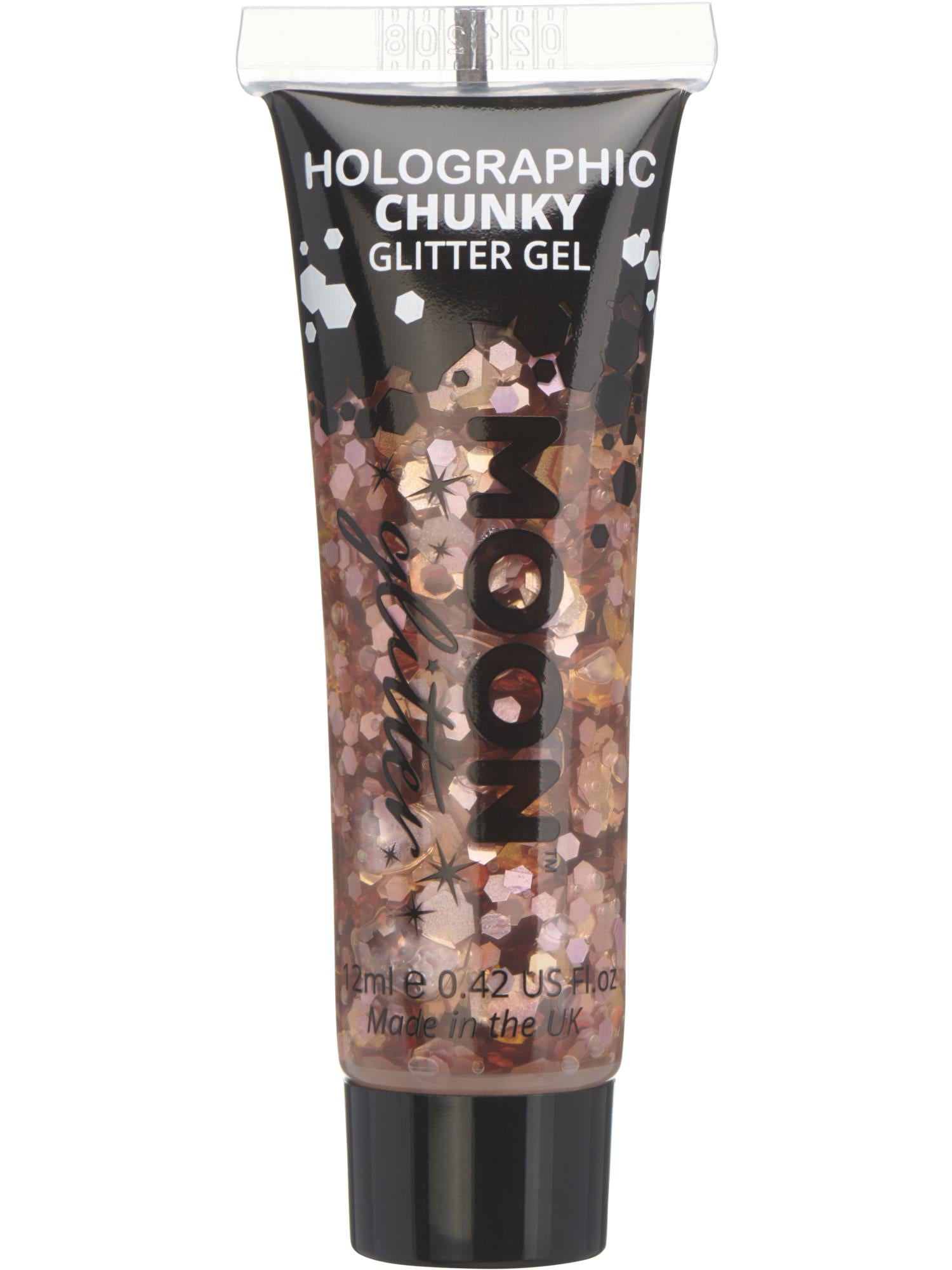 Moon Creations Holographic Chunky Glitter Gel, Rose Gold, Single, 12ml