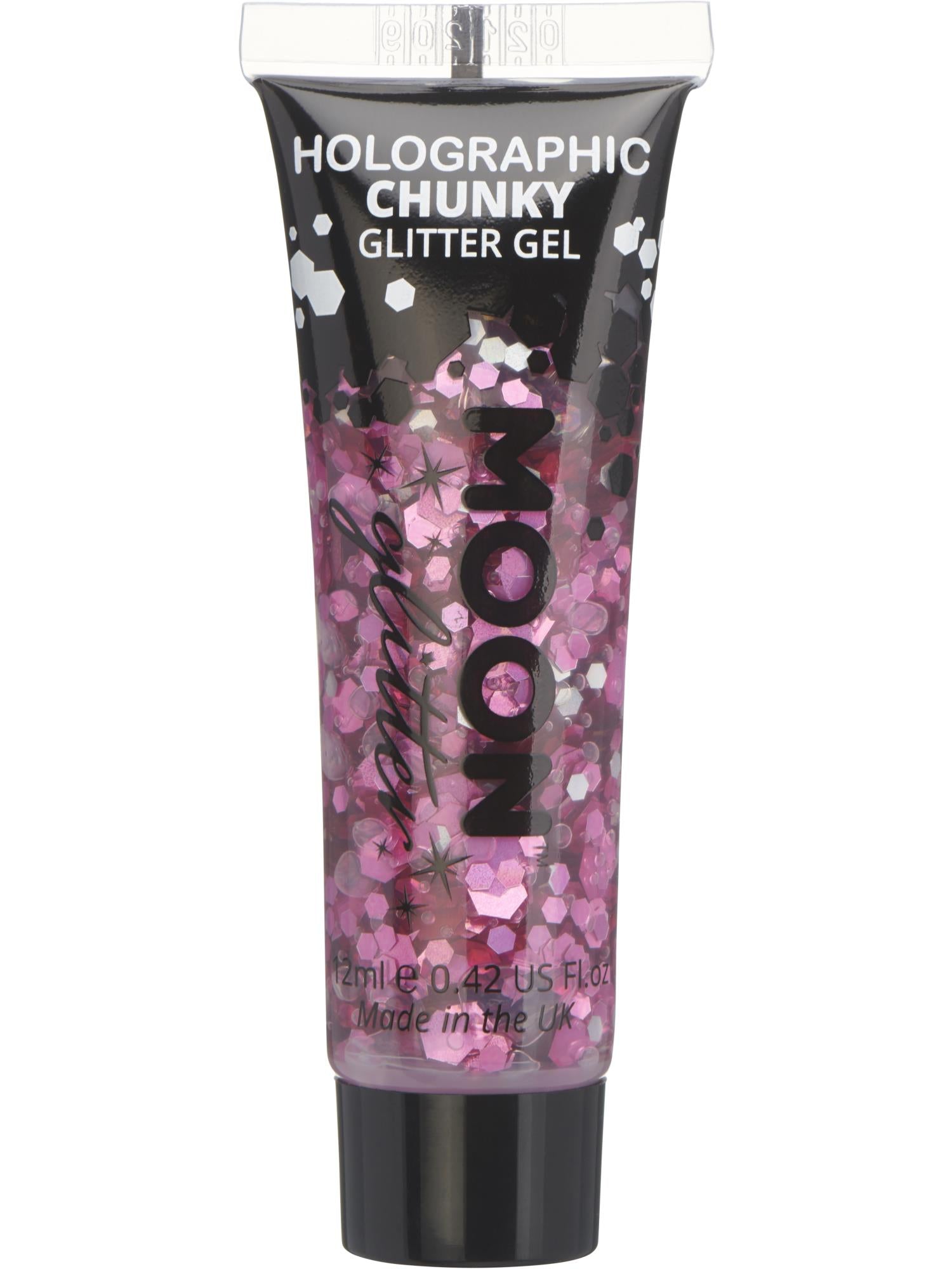 Moon Creations Holographic Chunky Glitter Gel,Pink, Single, 12ml