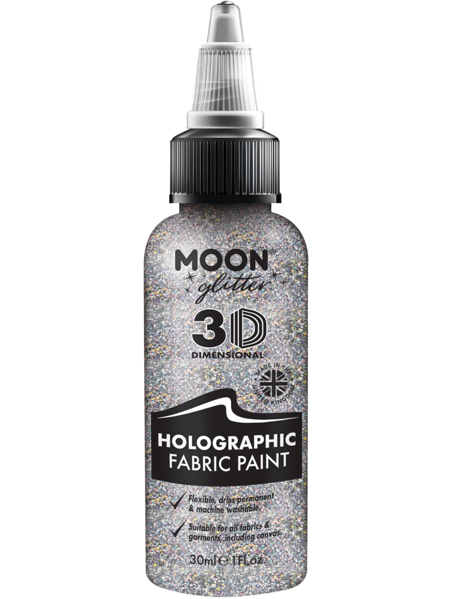 Moon Creations Holographic Glitter Fabric Paint, Silver, Single, 30ml